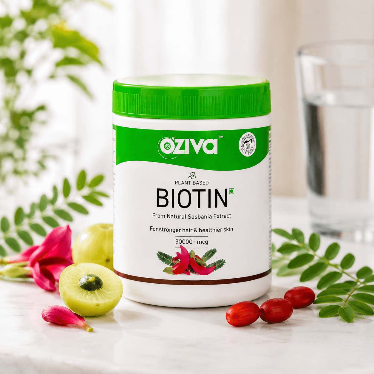 OZiva Plant Based Biotin Powder with Amla for Hair Growth, Healthy Skin & Strong Nails