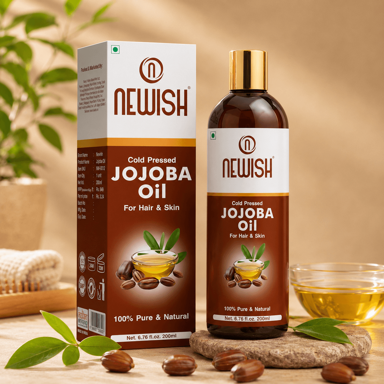 Newish 100% Pure Cold Pressed Jojoba Oil for Hair Growth, Healthy Skin & Scalp Care
