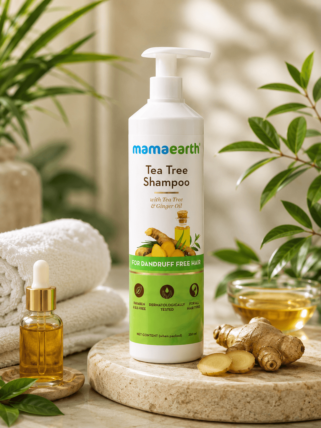 Mamaearth Tea Tree Anti Dandruff Shampoo with Ginger Oil (250 ml) | Reduces Dandruff, Controls Oil & Soothes Itchy Scalp