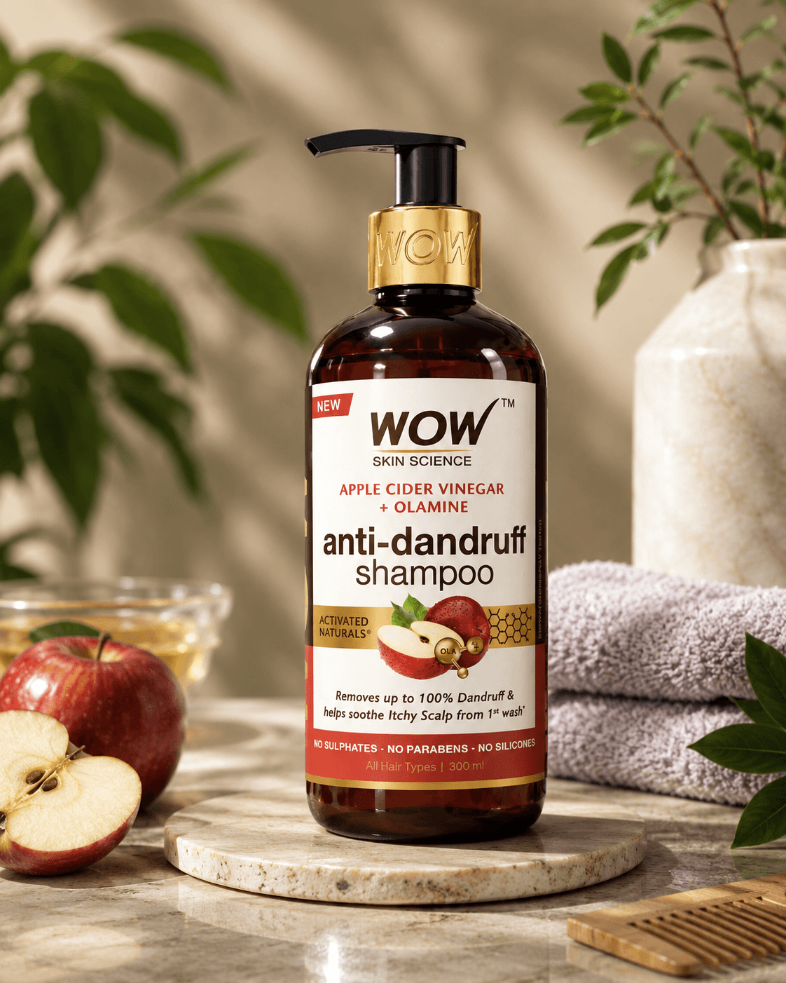 WOW Skin Science Apple Cider Vinegar Shampoo (300 ml) | Sulfate-Free Shampoo for Oily Scalp, Build-Up Removal & Healthy-Looking Hair