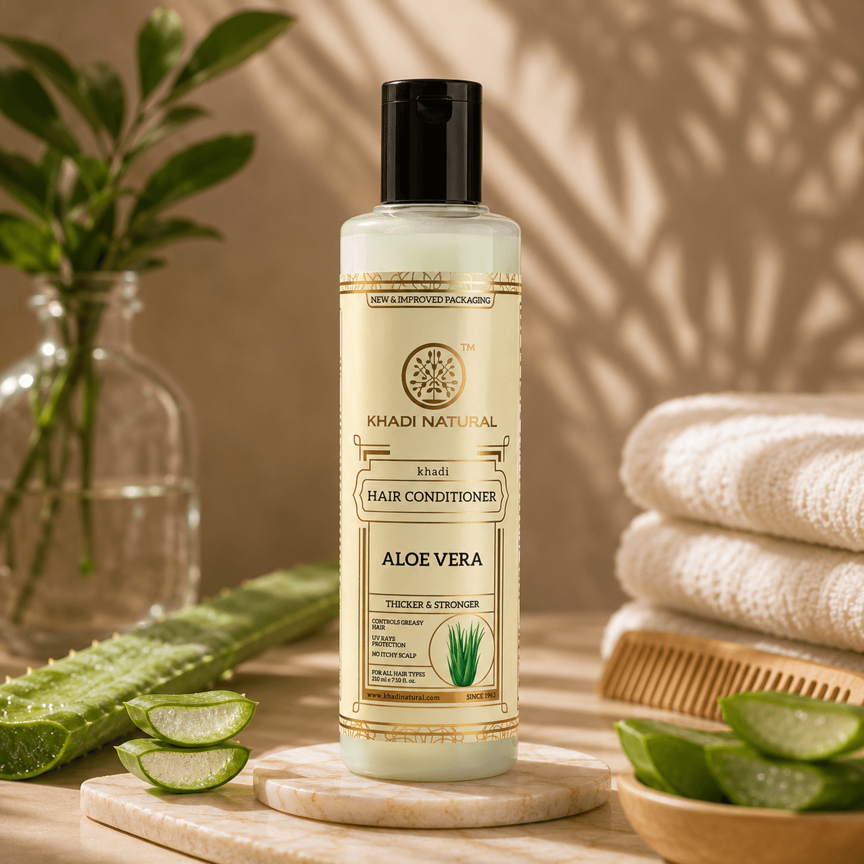 Khadi Natural Aloe Vera Hair Conditioner | Moisturizing & Hair Softening Conditioner | Smoothens Strands, Reduces Frizz | No Parabens | For All Hair Types | 210 ml