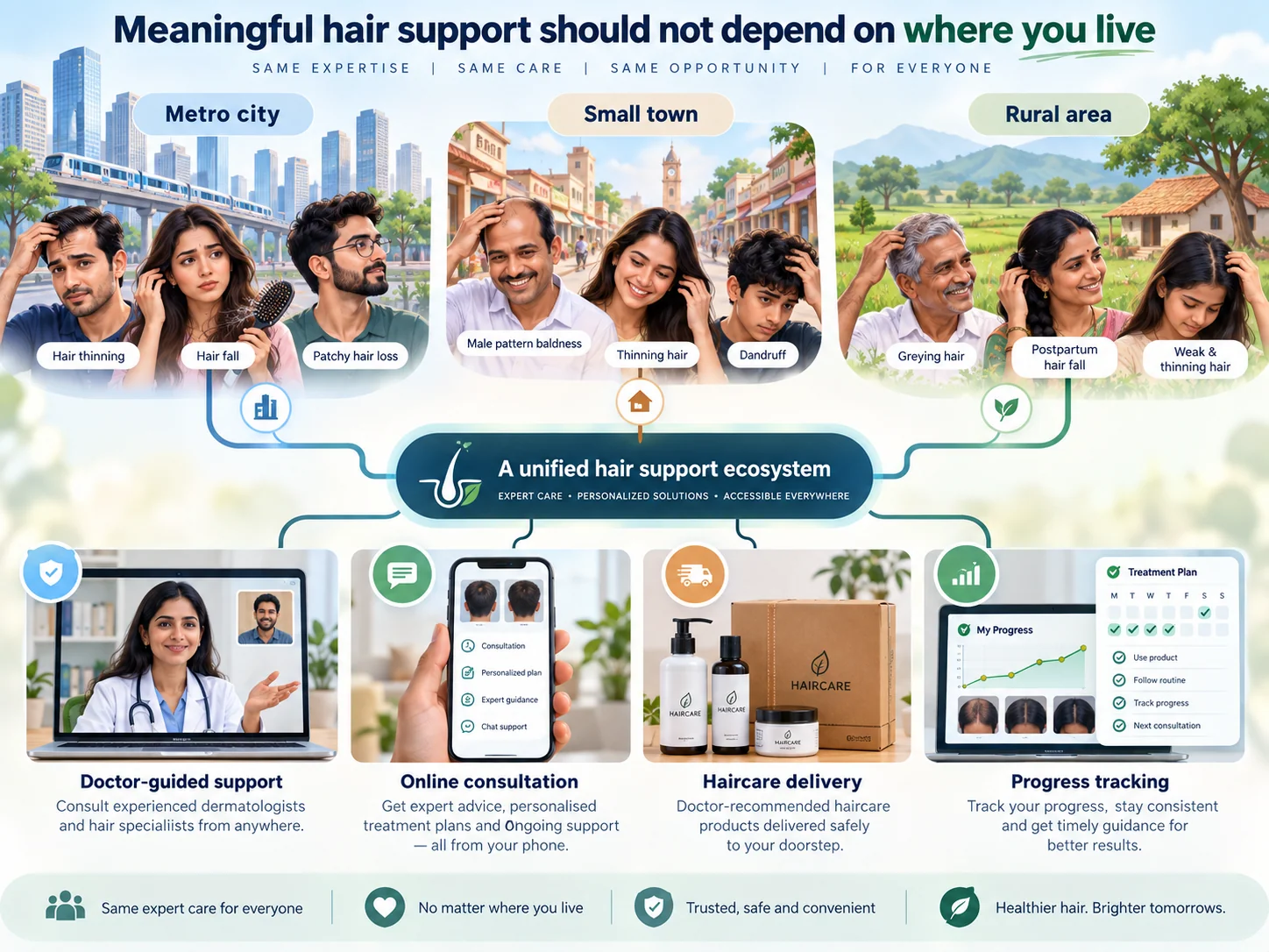 User accessing dermatologist-led hair education and consultation support from home.