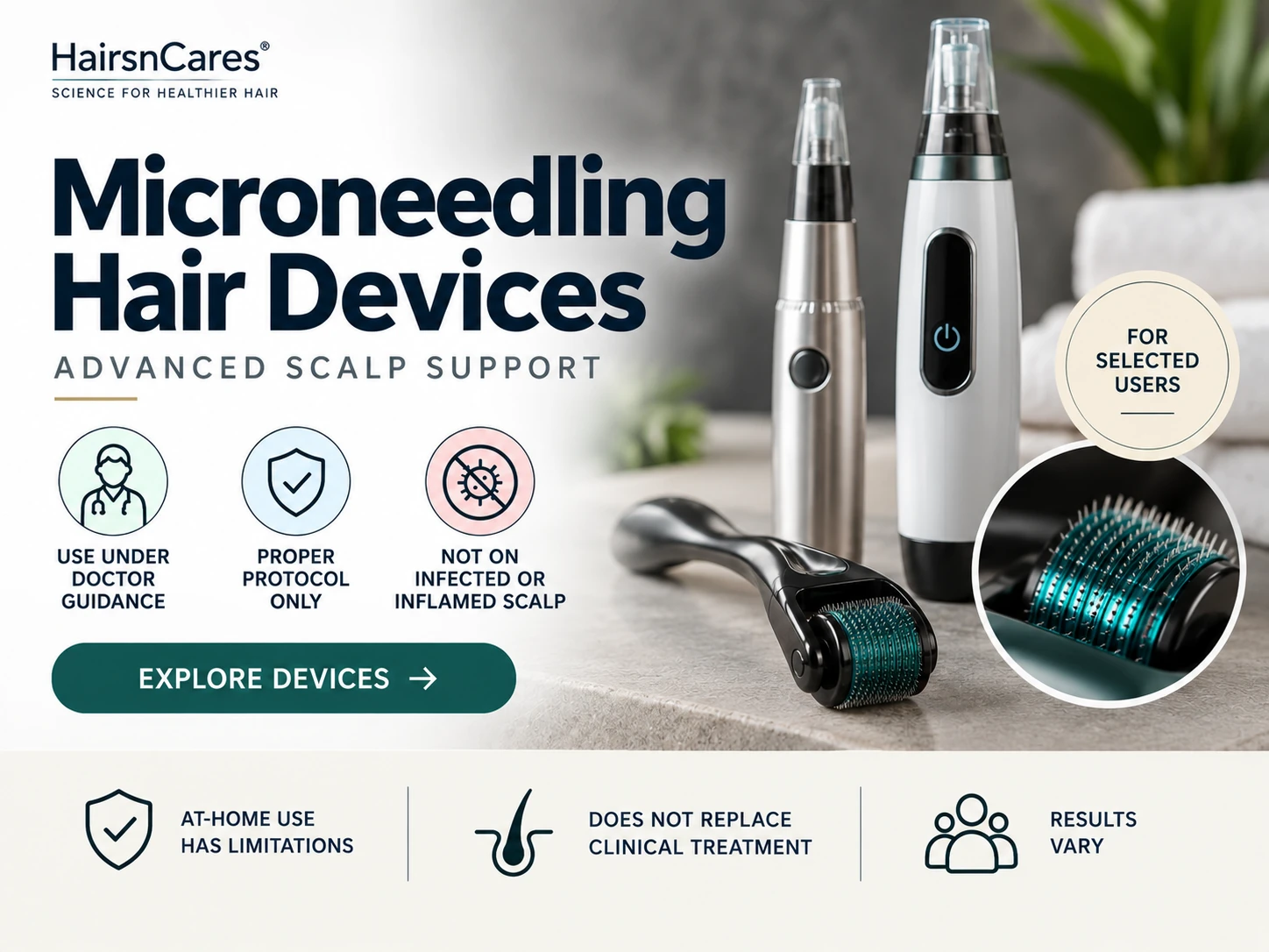 Microneedling hair devices including dermaroller and microneedling pen with doctor-guided scalp safety