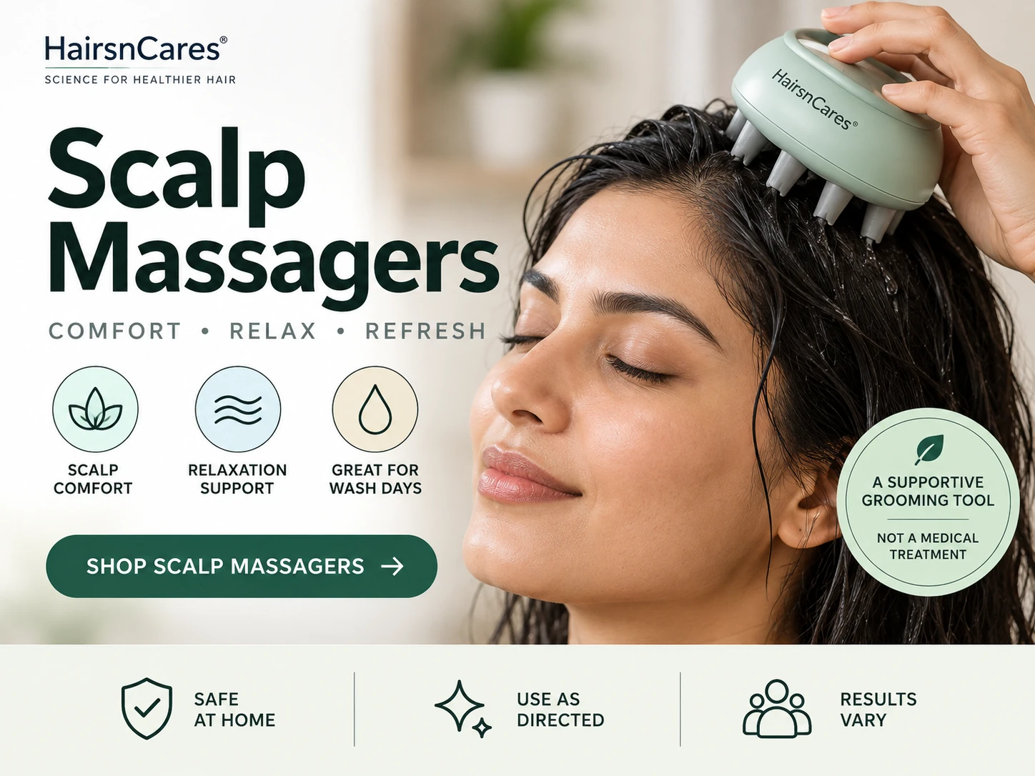 Scalp massager for scalp comfort relaxation and wash-day hair care support