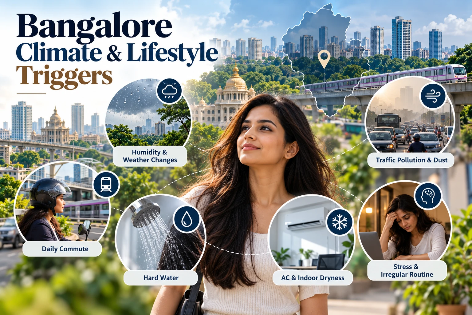 Bangalore climate, commute and lifestyle factors that may affect scalp and hair health.