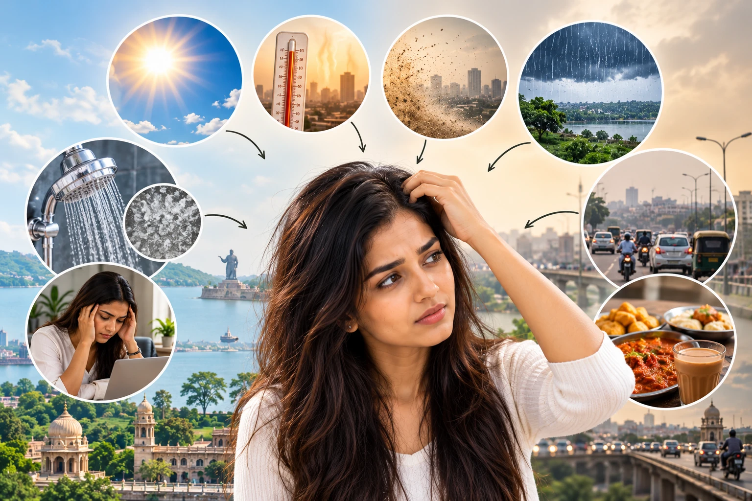 Bhopal climate, commute and lifestyle factors that may affect scalp and hair health.