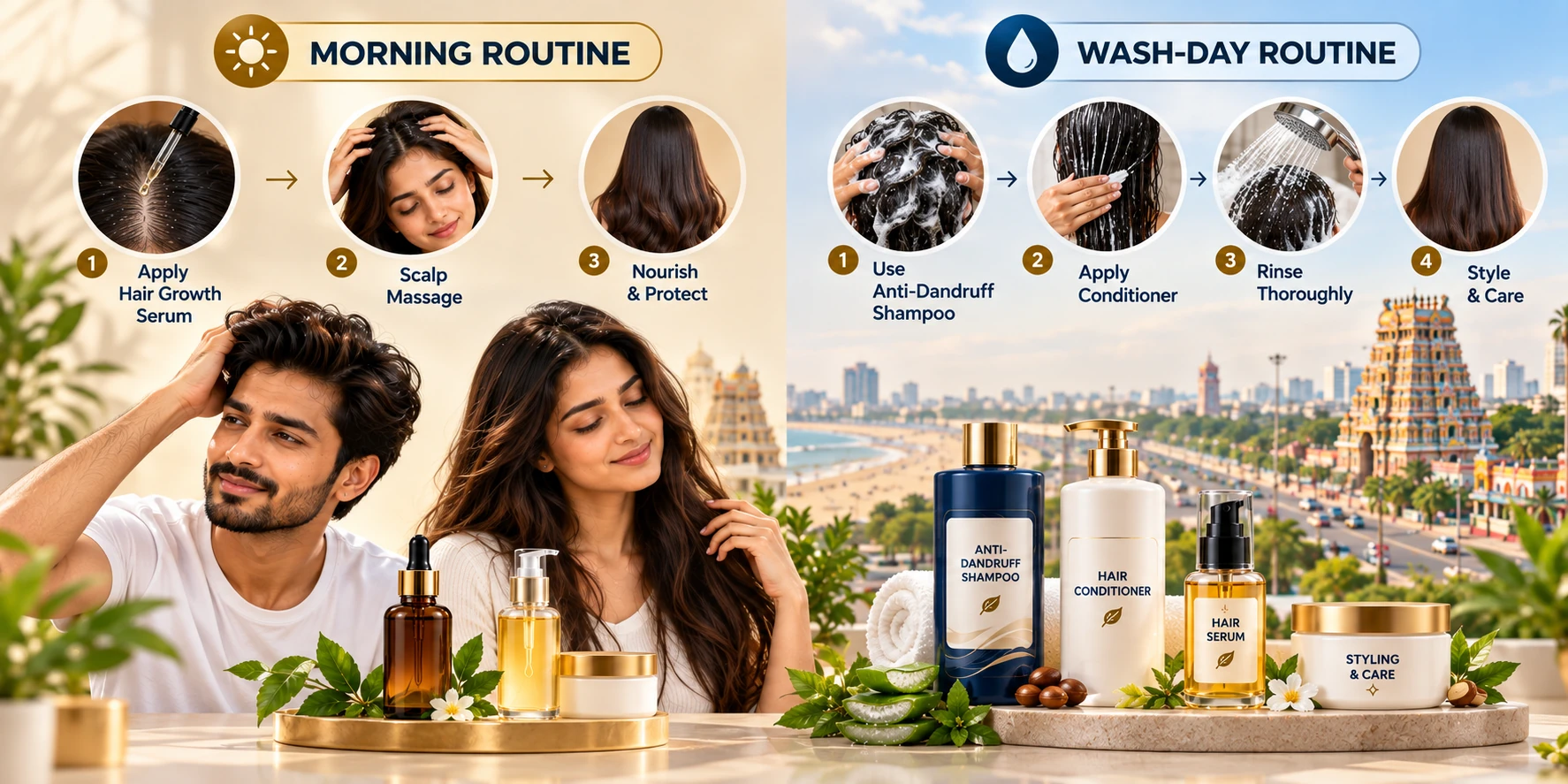 Routine steps — morning & wash-day visual