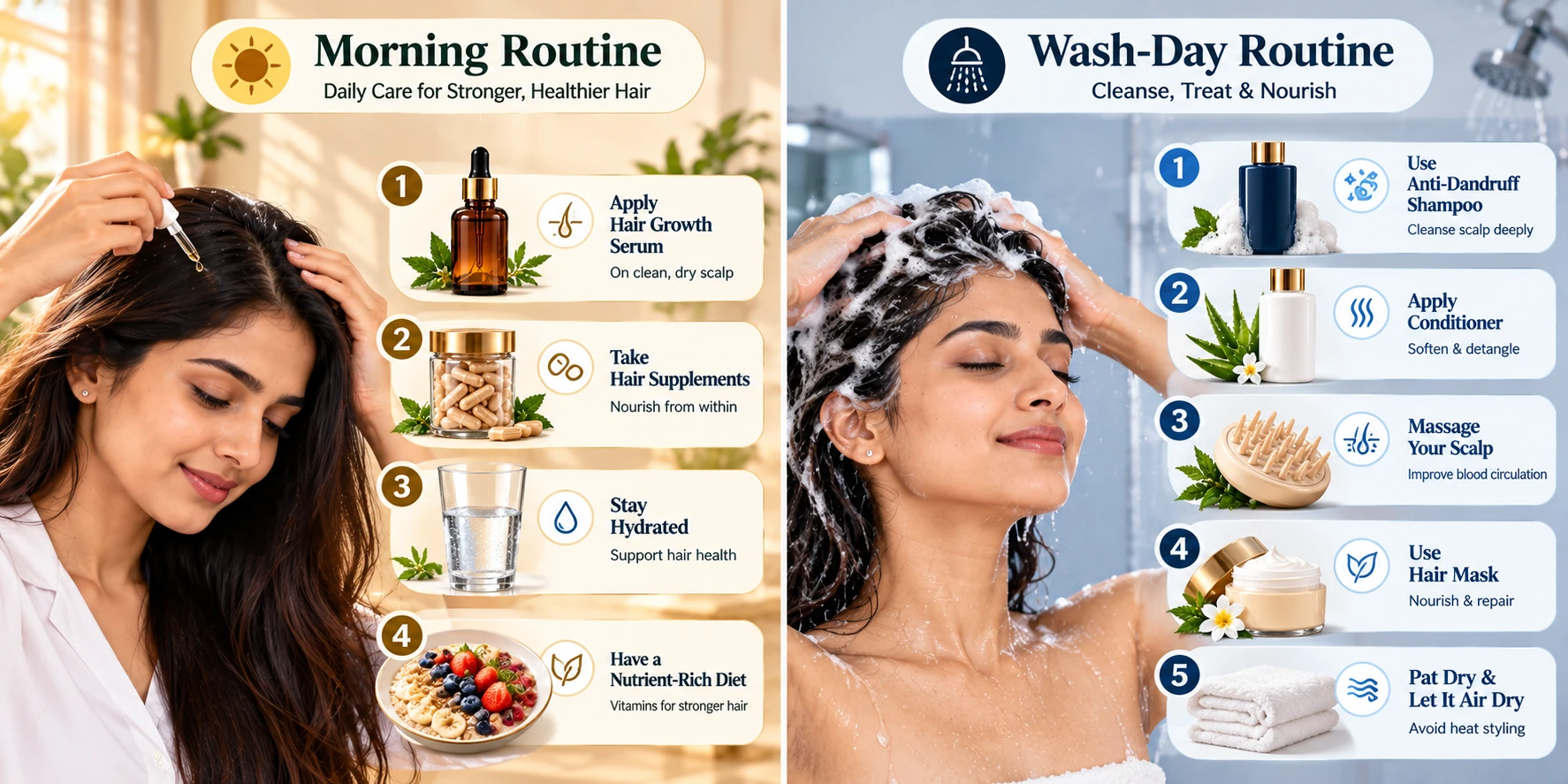 Routine steps — morning & wash-day visual