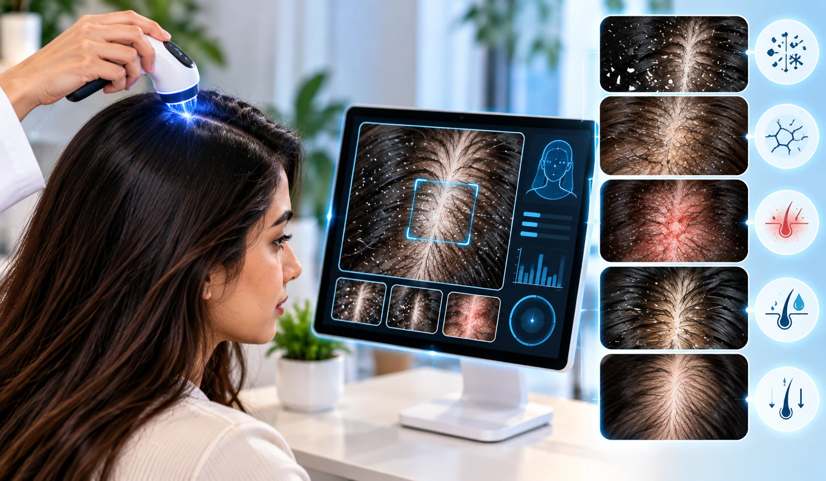 AI Scalp Test scalp analysis preview distinguishing dandruff from dry scalp