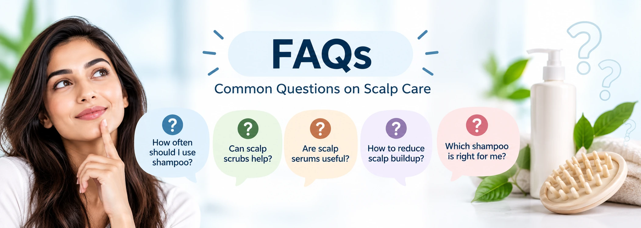 Related scalp care comparisons including shampoo vs scalp scrub, serum vs tonic, scalp brush vs finger massage, scalp protection vs nourishment, and clarifying vs regular shampoo.