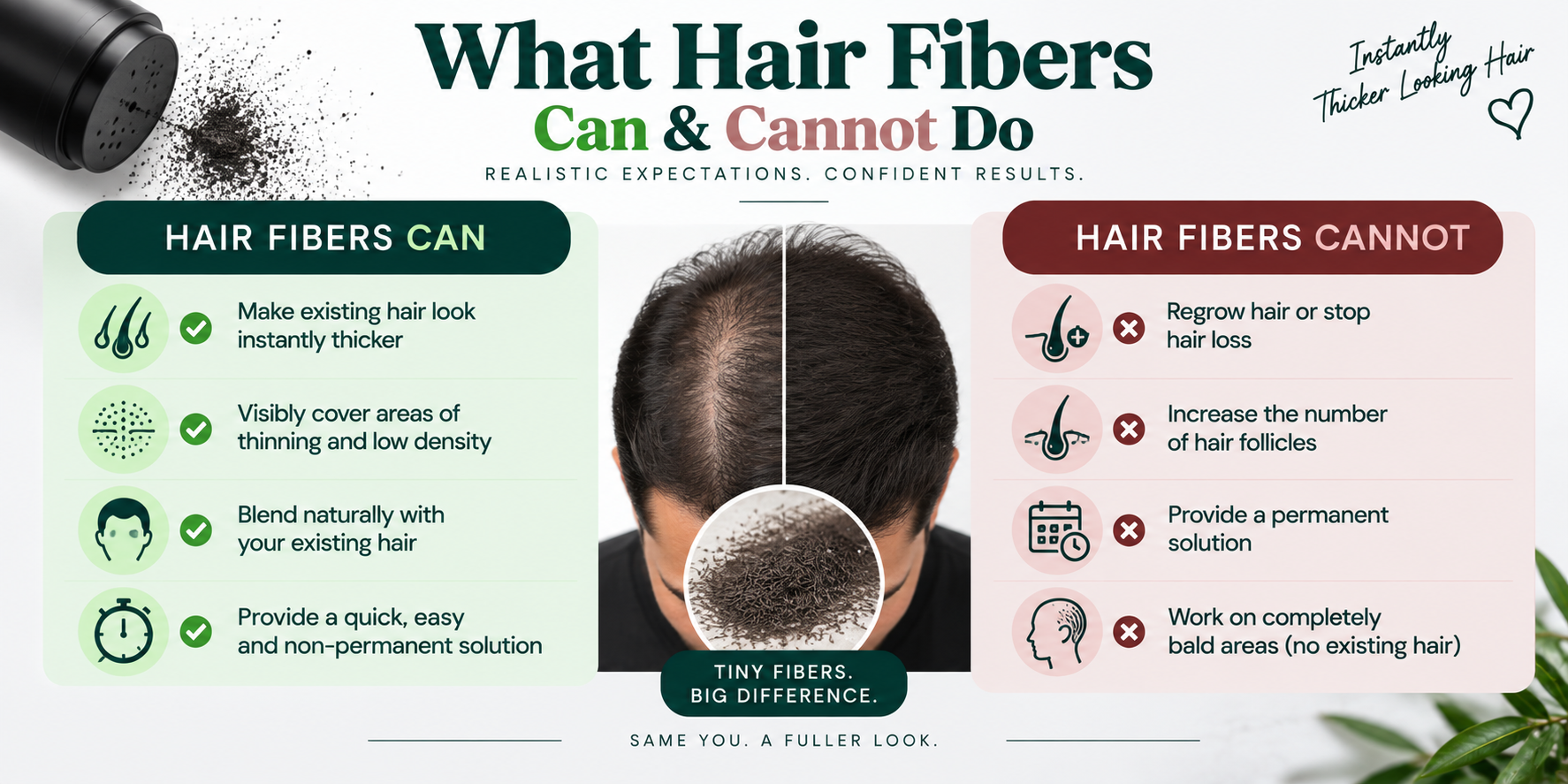 What hair fibers can and cannot do for thinning and low-density hair.