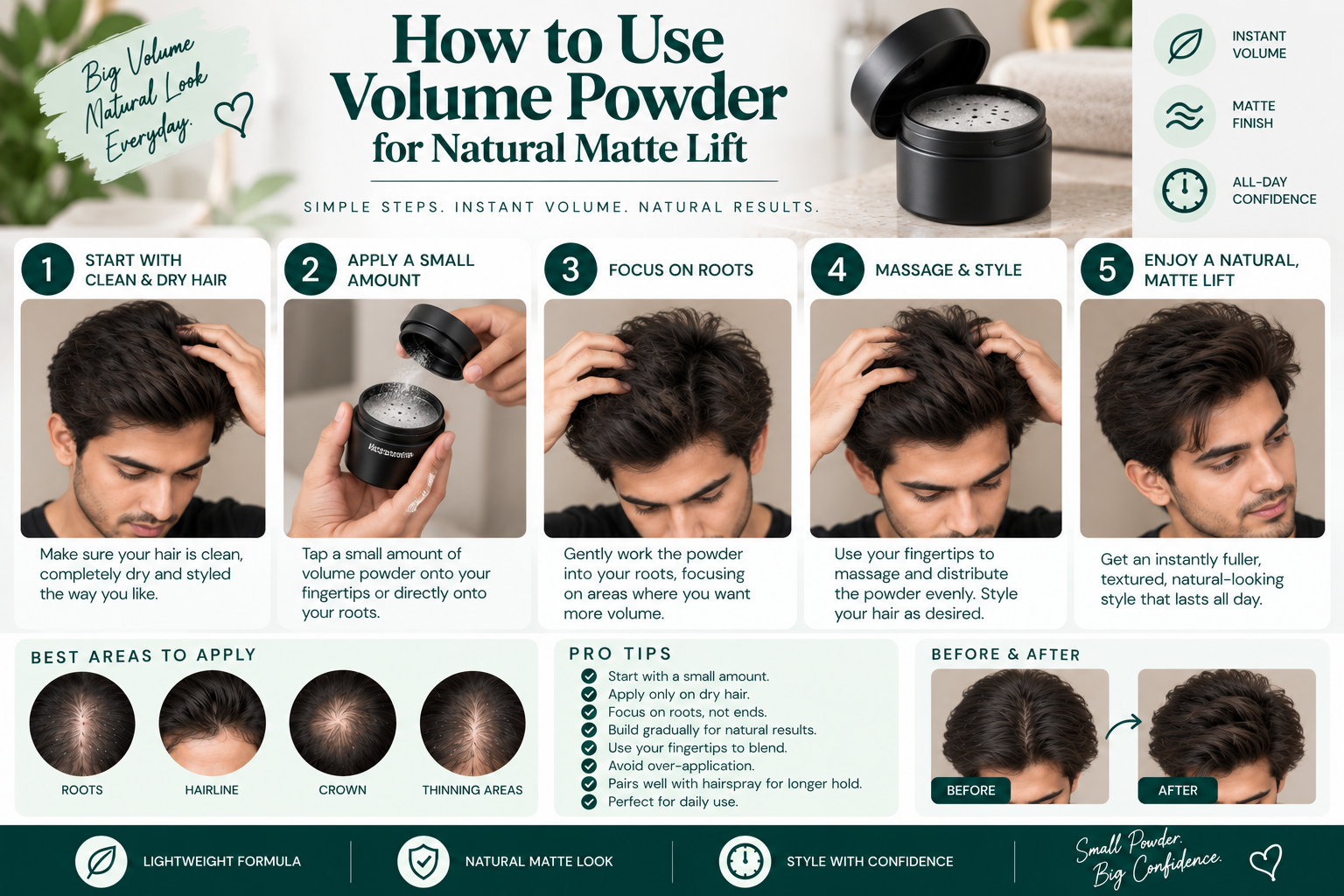 How to use volume powder for natural matte lift, root volume, and fuller-looking hair.