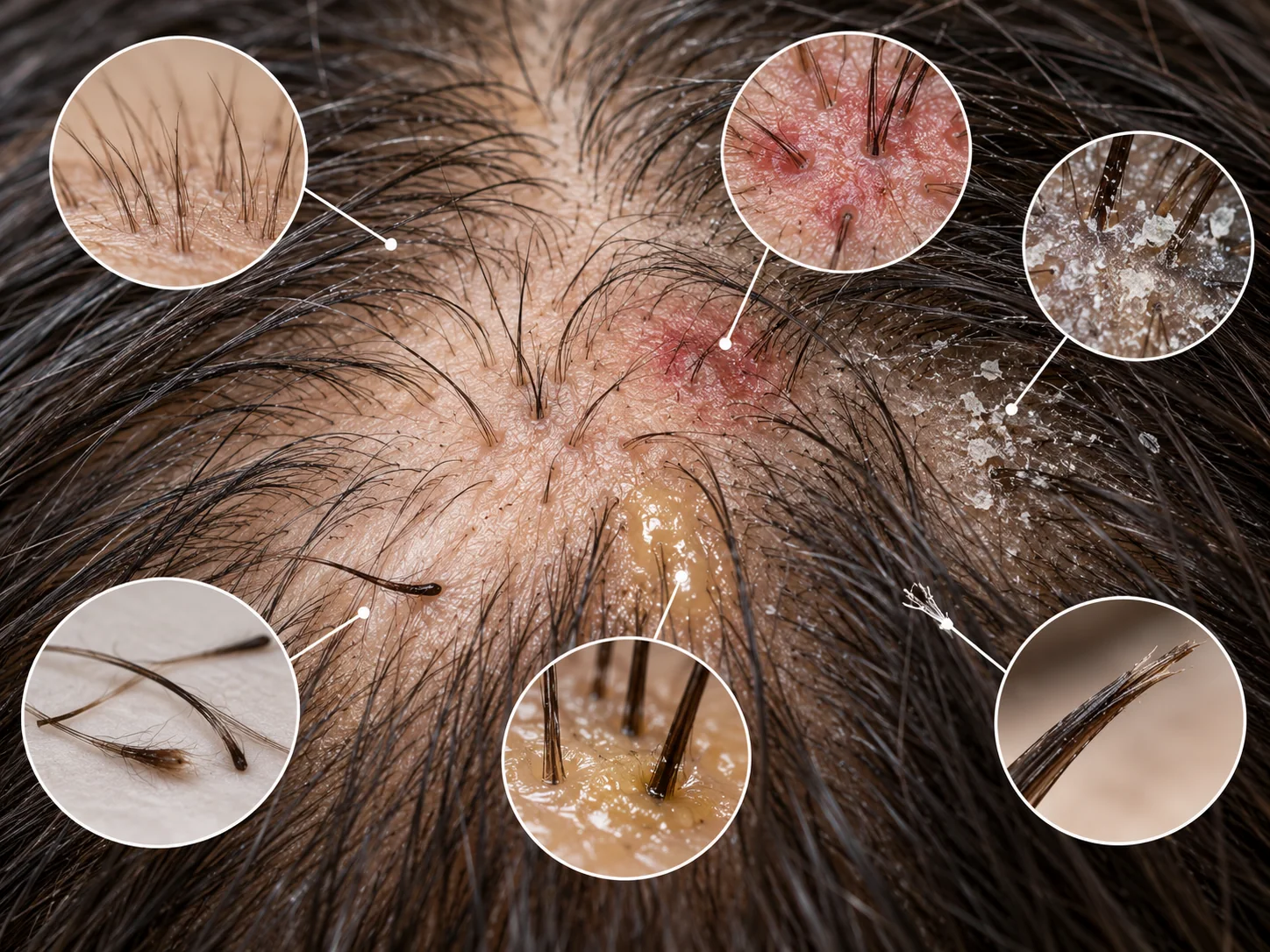 Close-up of hair strands and scalp illustrating common causes of hair loss
