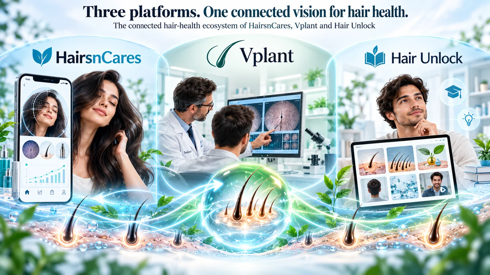The connected hair-health ecosystem of HairsnCares, Vplant and Hair Unlock