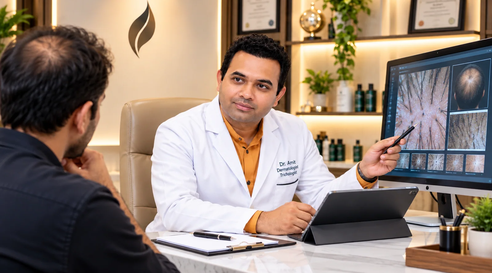 A calm, diagnosis-led hair and scalp consultation with Dr. Amit Agarkar