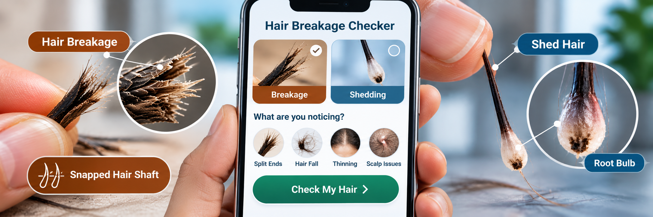 Breakage-vs-shedding self-assessment on a smartphone