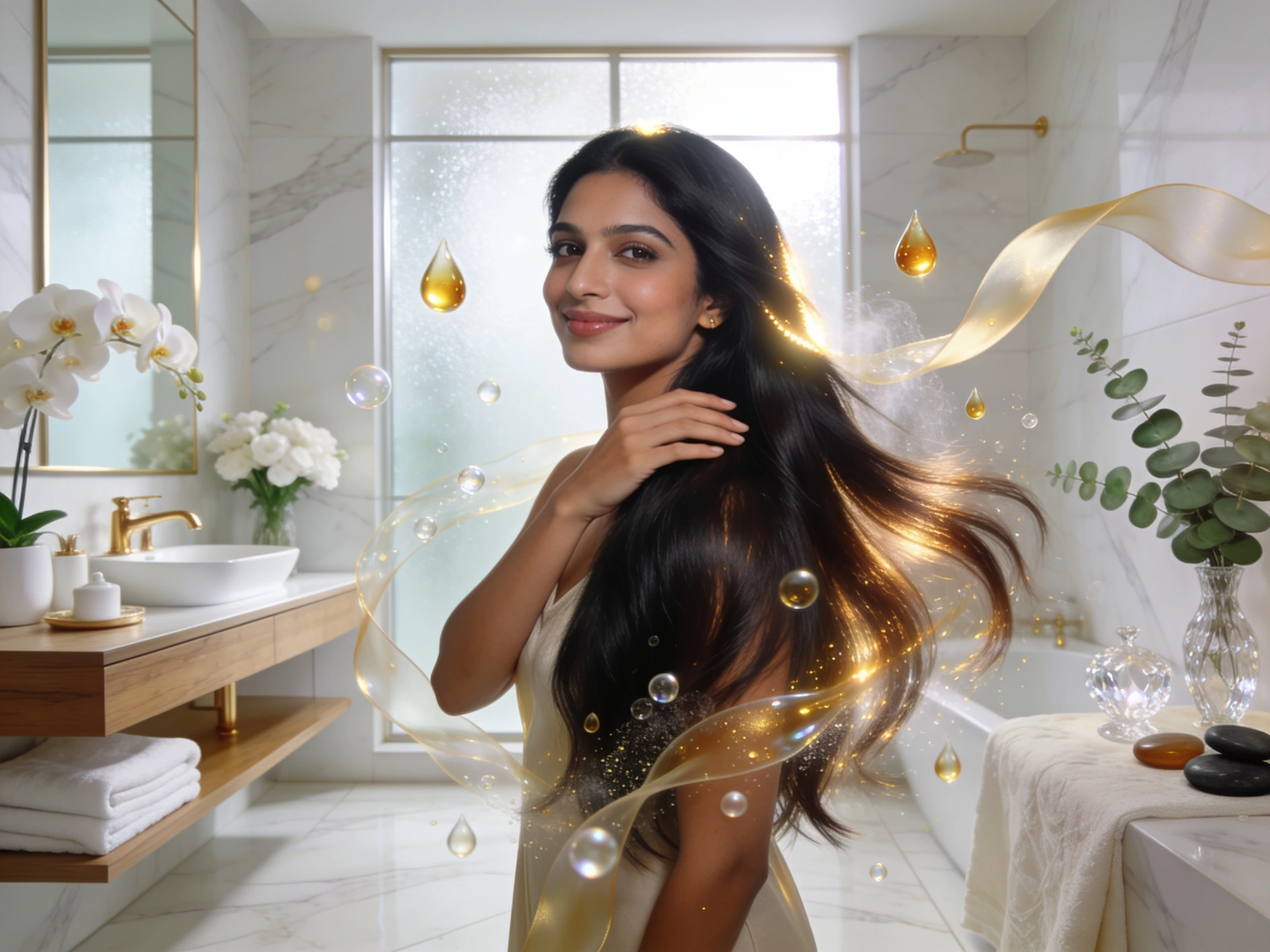 Hair fibre visualization showing argan oil conditioner smoothing cuticles reducing friction and increasing shine