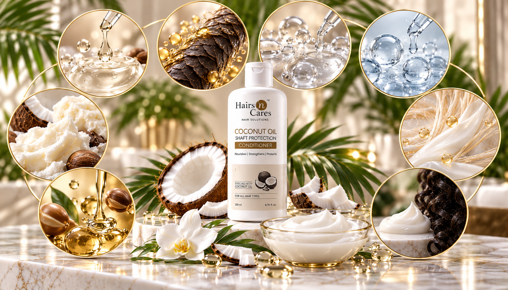 Coconut oil conditioner formula combinations with panthenol ceramides glycerin shea butter argan oil and keratin