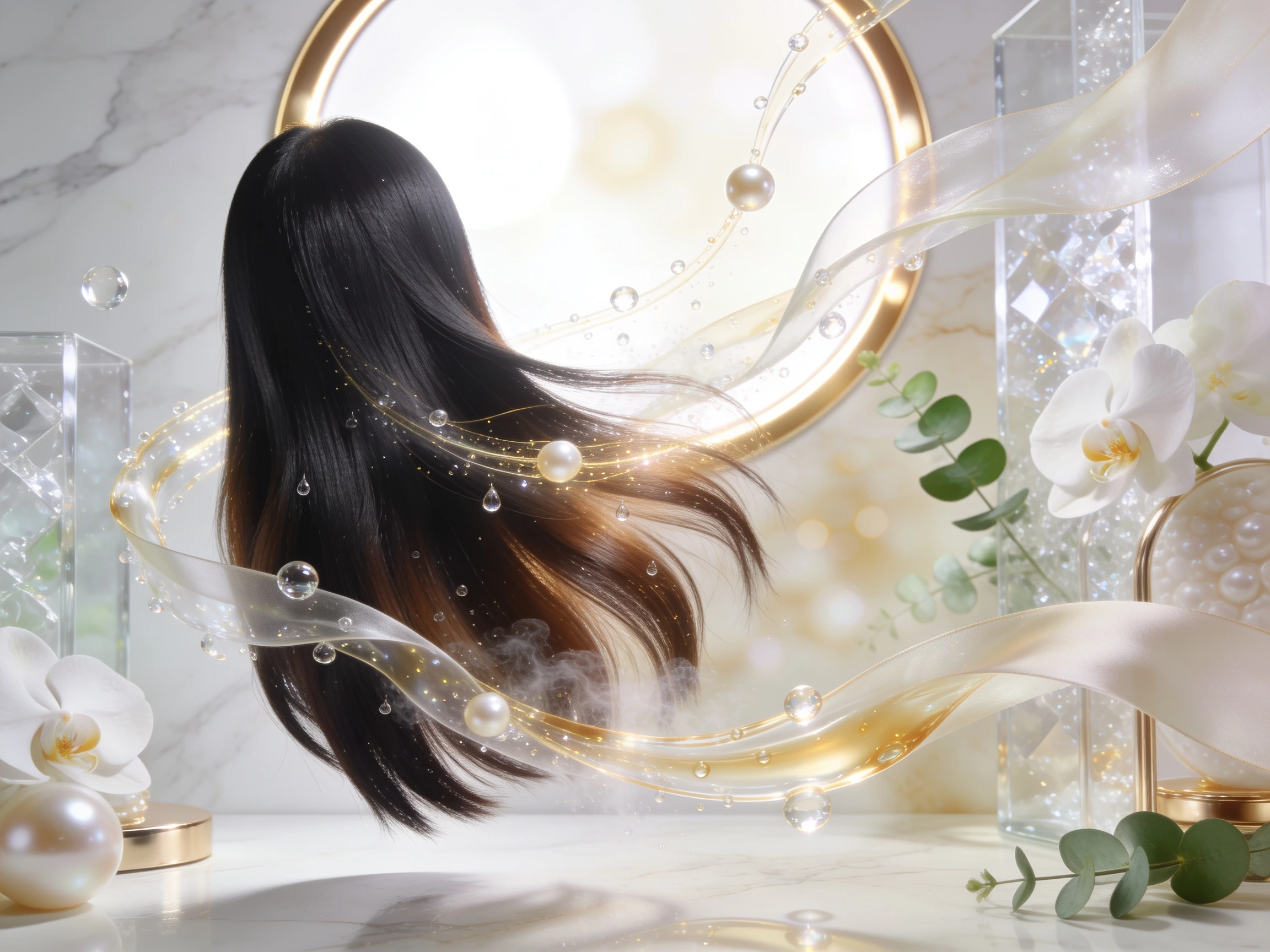 Conditioned dark hair gliding through a wide-tooth comb with reduced tangling and friction