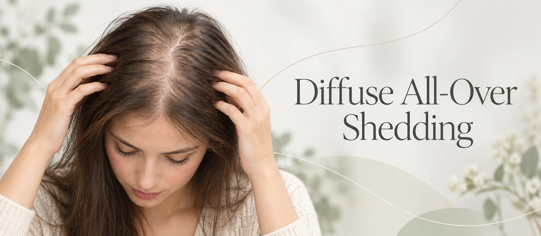 Diffuse all-over hair shedding in women showing widespread scalp thinning and a widened central part
