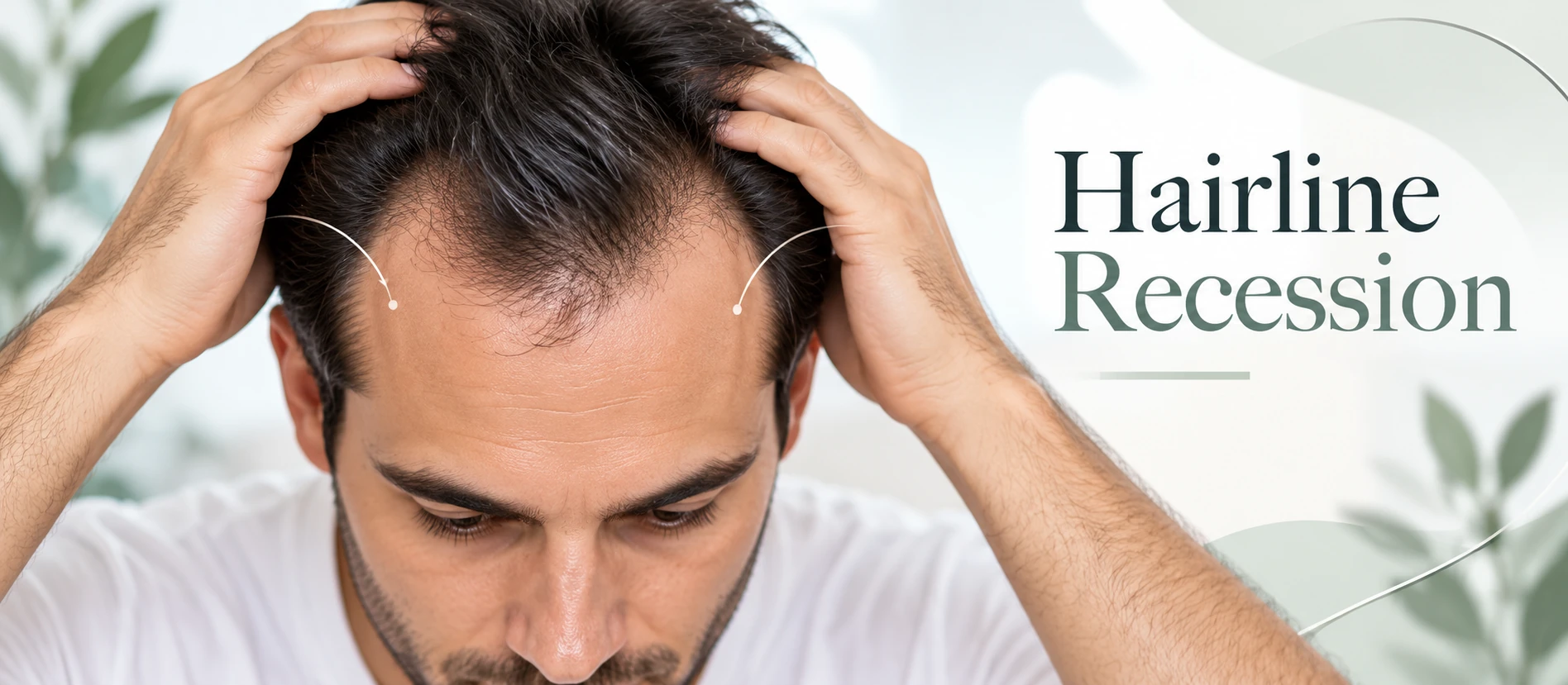 Hairline recession in men showing an M-shaped temple recession and a receding frontal hairline