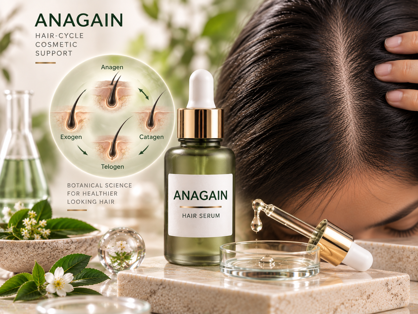 AnaGain cosmetic hair serum for supportive hair-cycle and scalp care routines