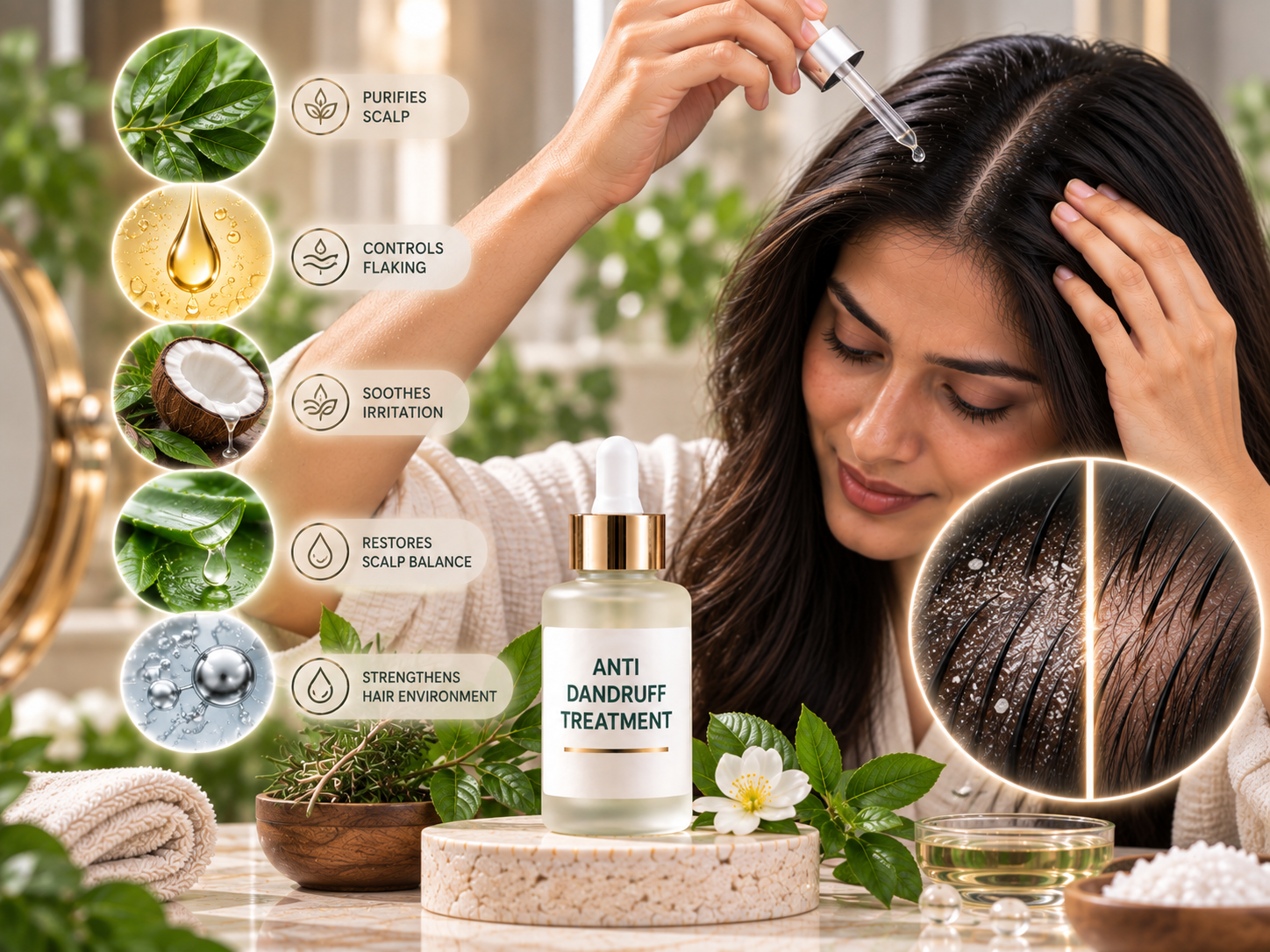 Anti-dandruff treatment for scalp flakes itch and seborrheic-prone scalp