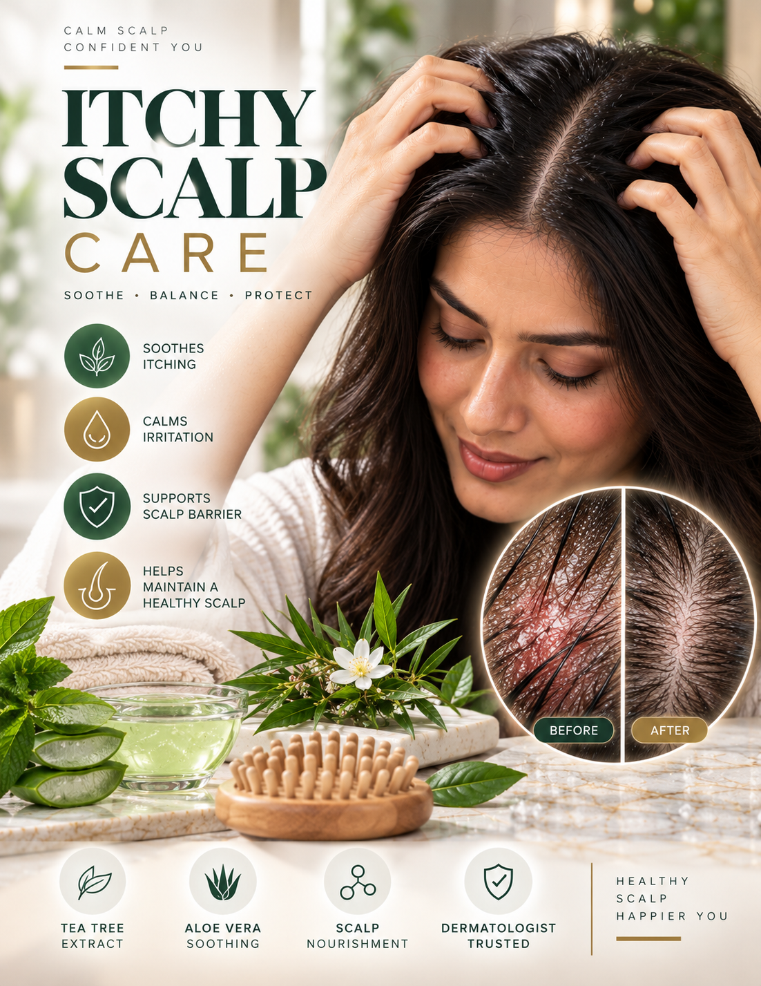 Itchy scalp treatment with soothing support and scalp safety assessment