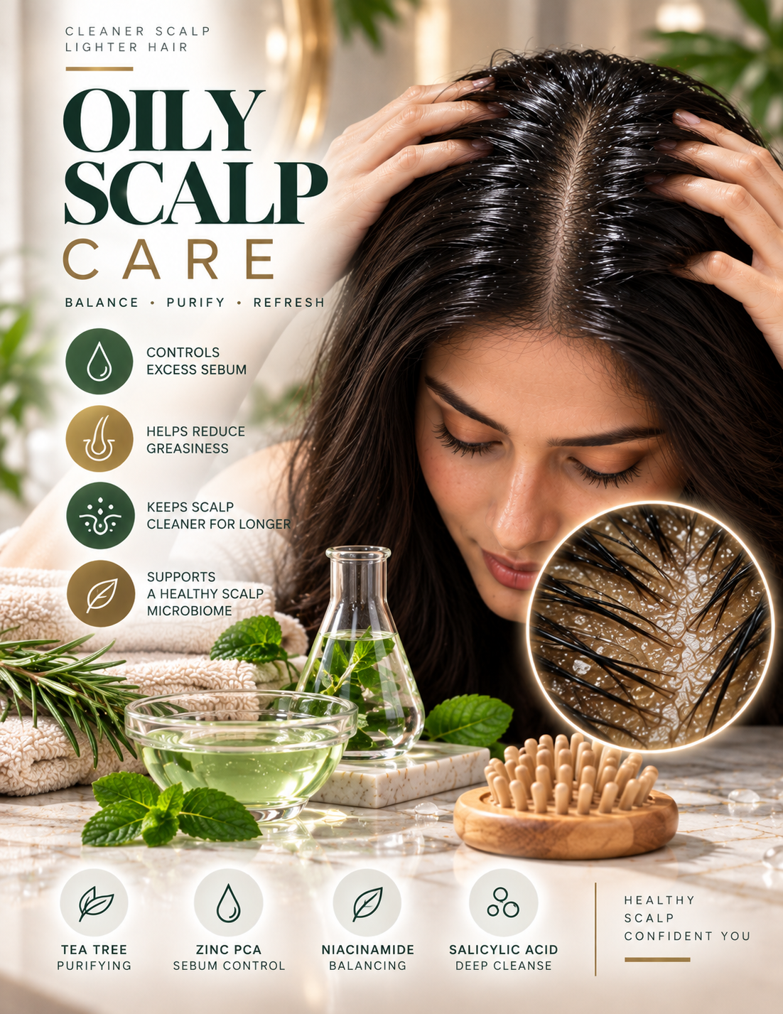 Oily scalp treatment for sebum buildup sweat and greasy scalp care