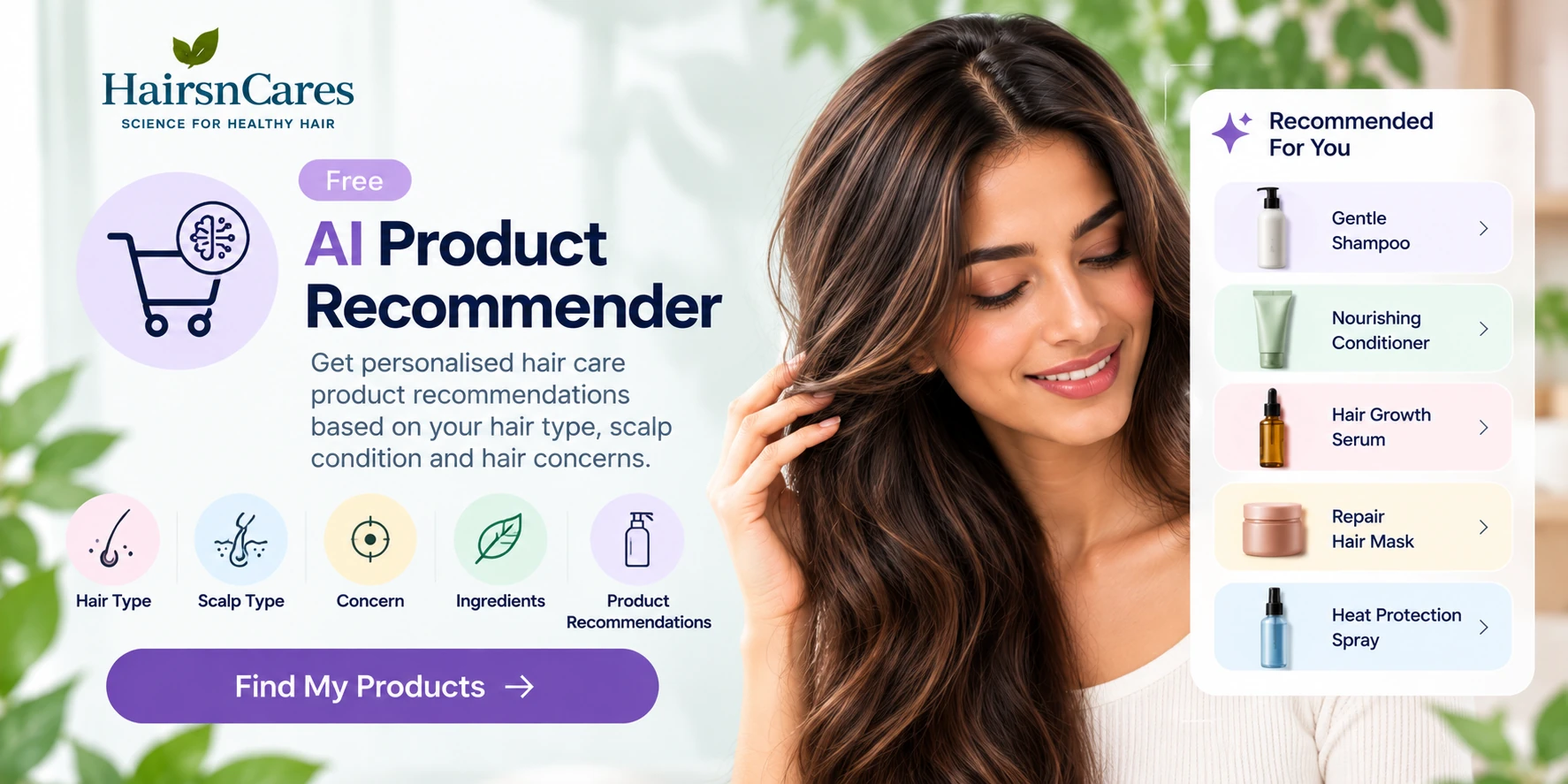 AI Product Finder for personalised hair care product recommendations by hair type and scalp needs