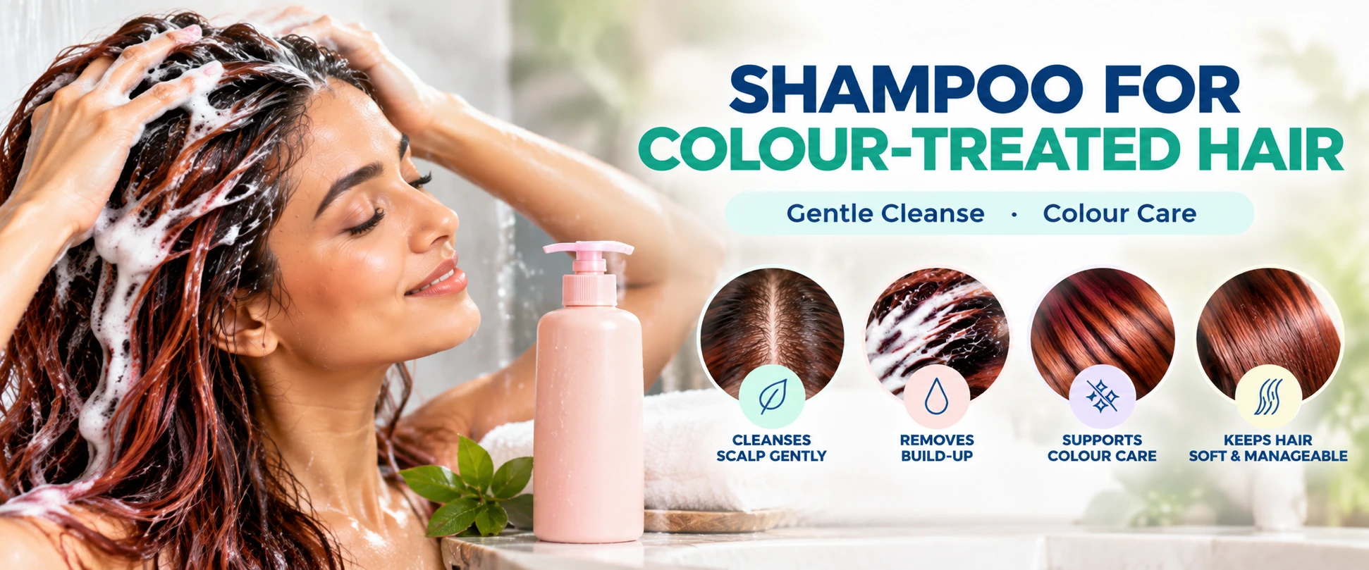 Shampoo for colour treated hair with gentle scalp cleansing and colour care for soft manageable hair