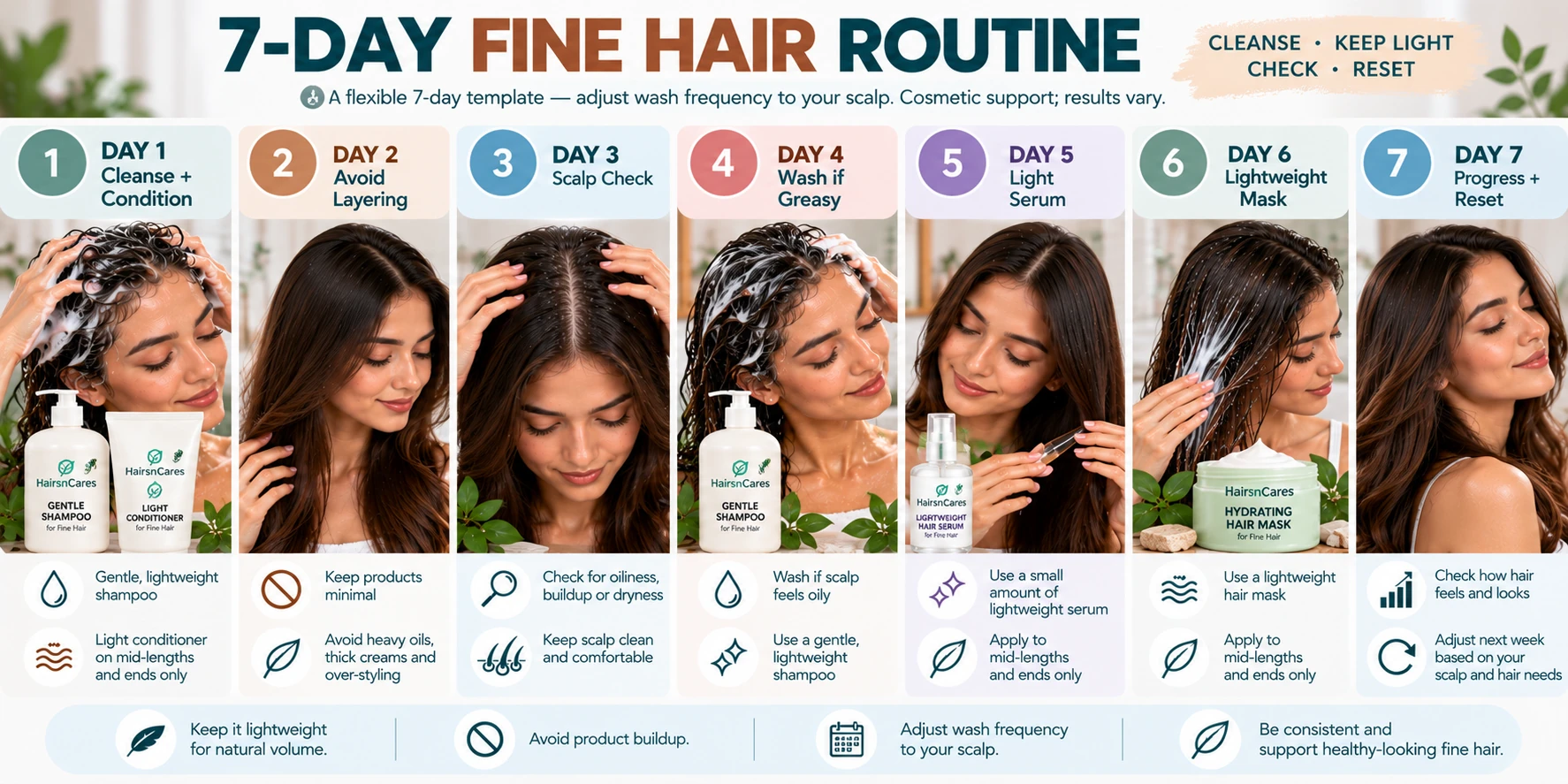 Hairsncares fine hair product bundle with lightweight shampoo conditioner serum hair oil and hair mask for a lightweight hair care routine
