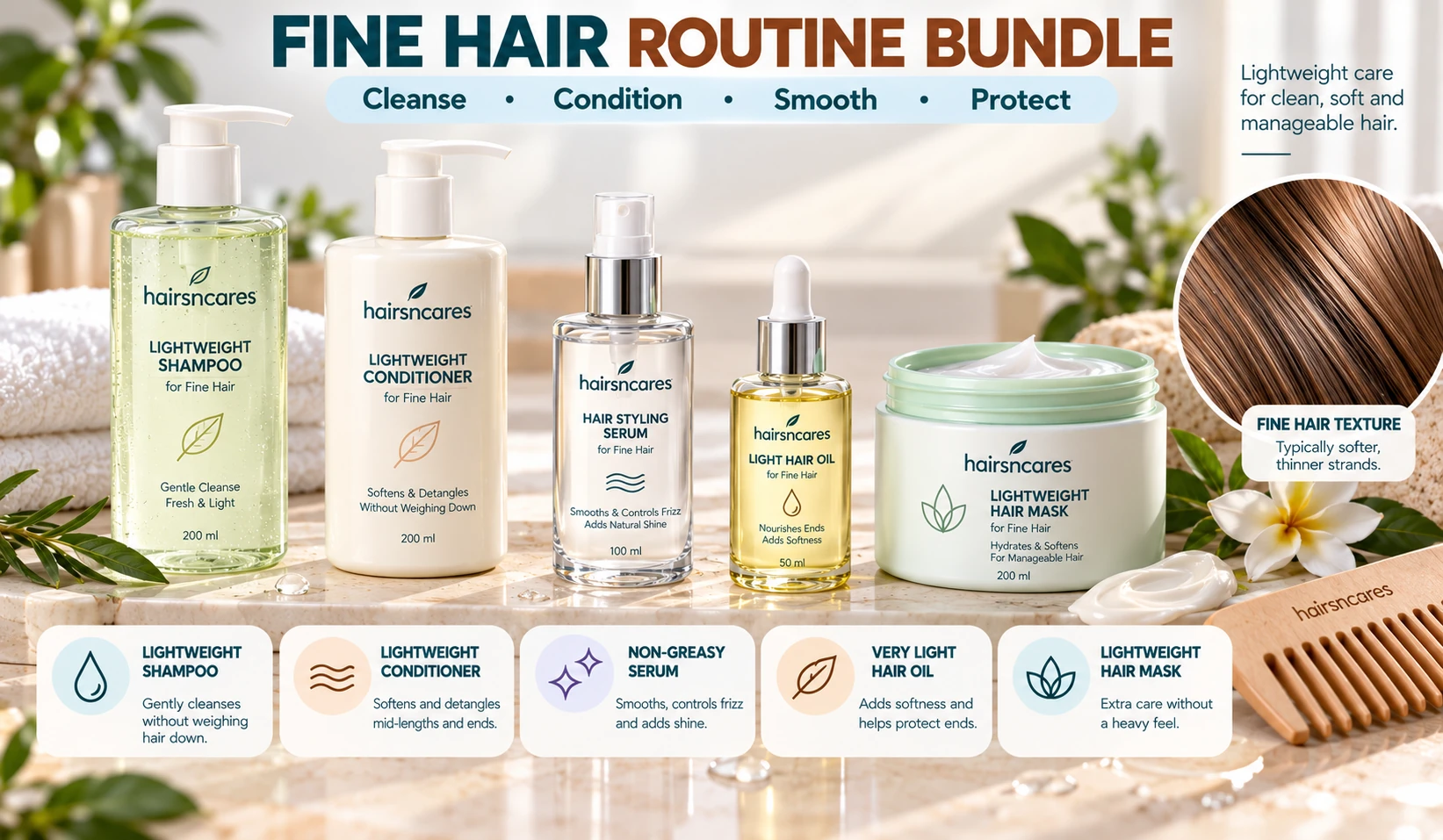 Seven day weekly routine for fine hair with lightweight cleansing conditioning scalp checks serum and hair mask care