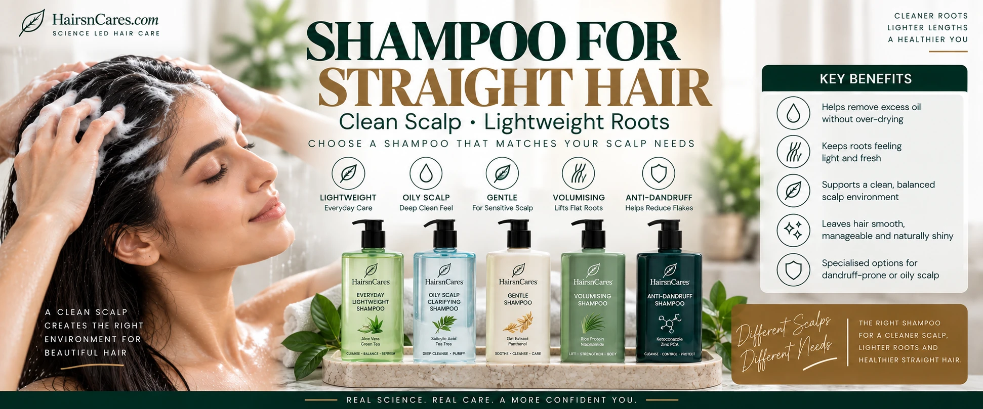 Shampoo for straight hair with scalp-focused cleansing and lightweight options for oily sensitive flat or dandruff-prone scalp needs
