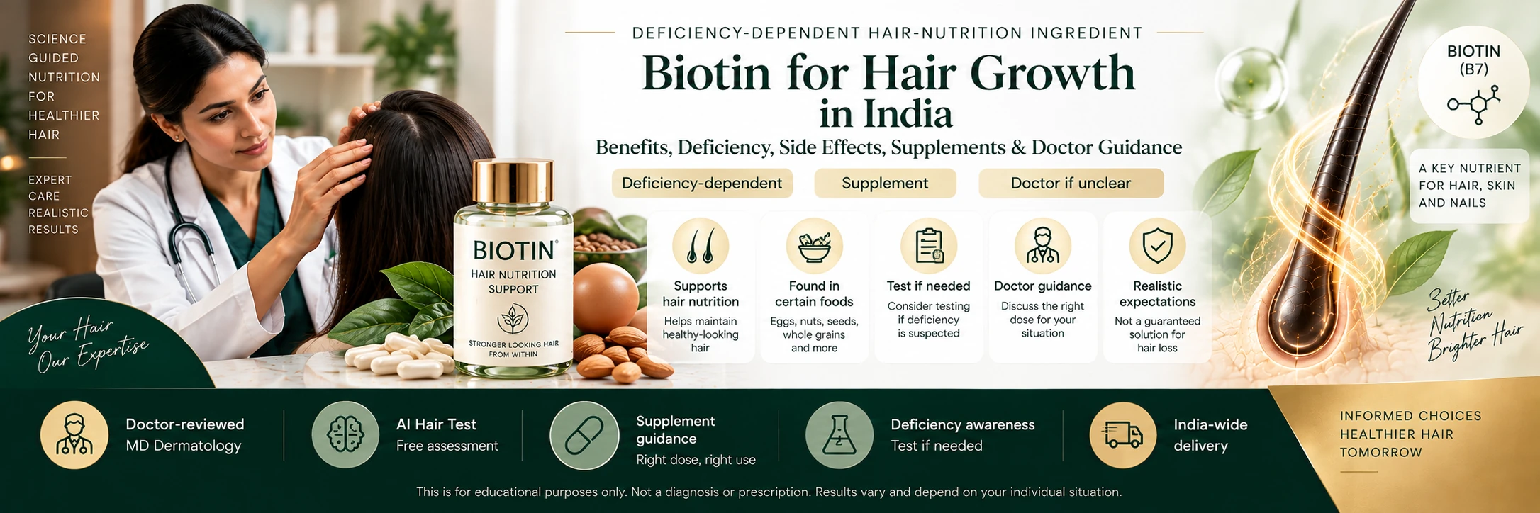 Biotin for Hair Growth in India — Dermatologist-Reviewed Deficiency Guide Dermatologist-reviewed biotin guide and AI screening
