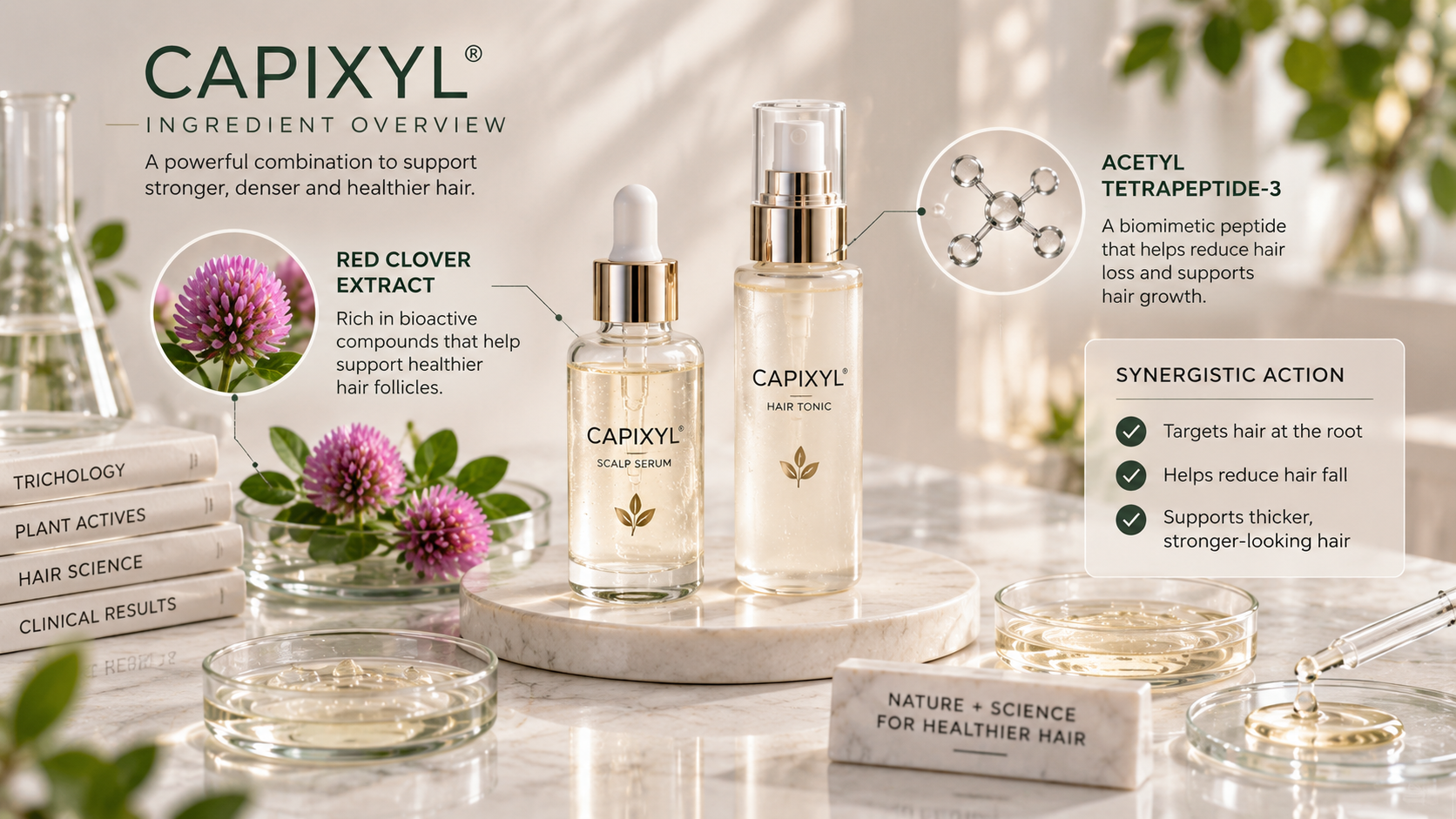 Capixyl Ingredient in Hair Serums and Tonics Capixyl cosmetic active represented in scalp serum and hair tonic formulations