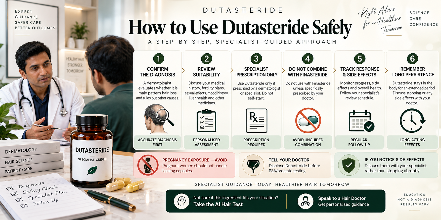 How to Use Dutasteride Safely Under Specialist Guidance How to use Dutasteride safely with specialist prescription monitoring and pregnancy exposure precautions