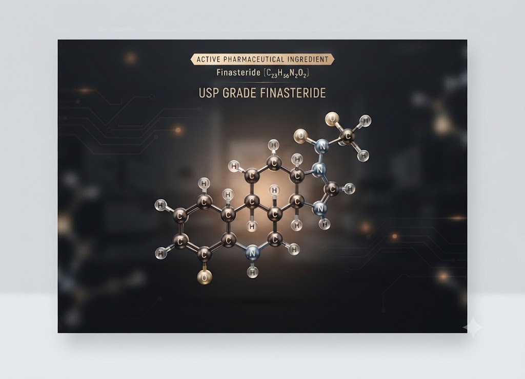 Premium finasteride visual featuring a finasteride tablet and science-backed hair loss care concept.