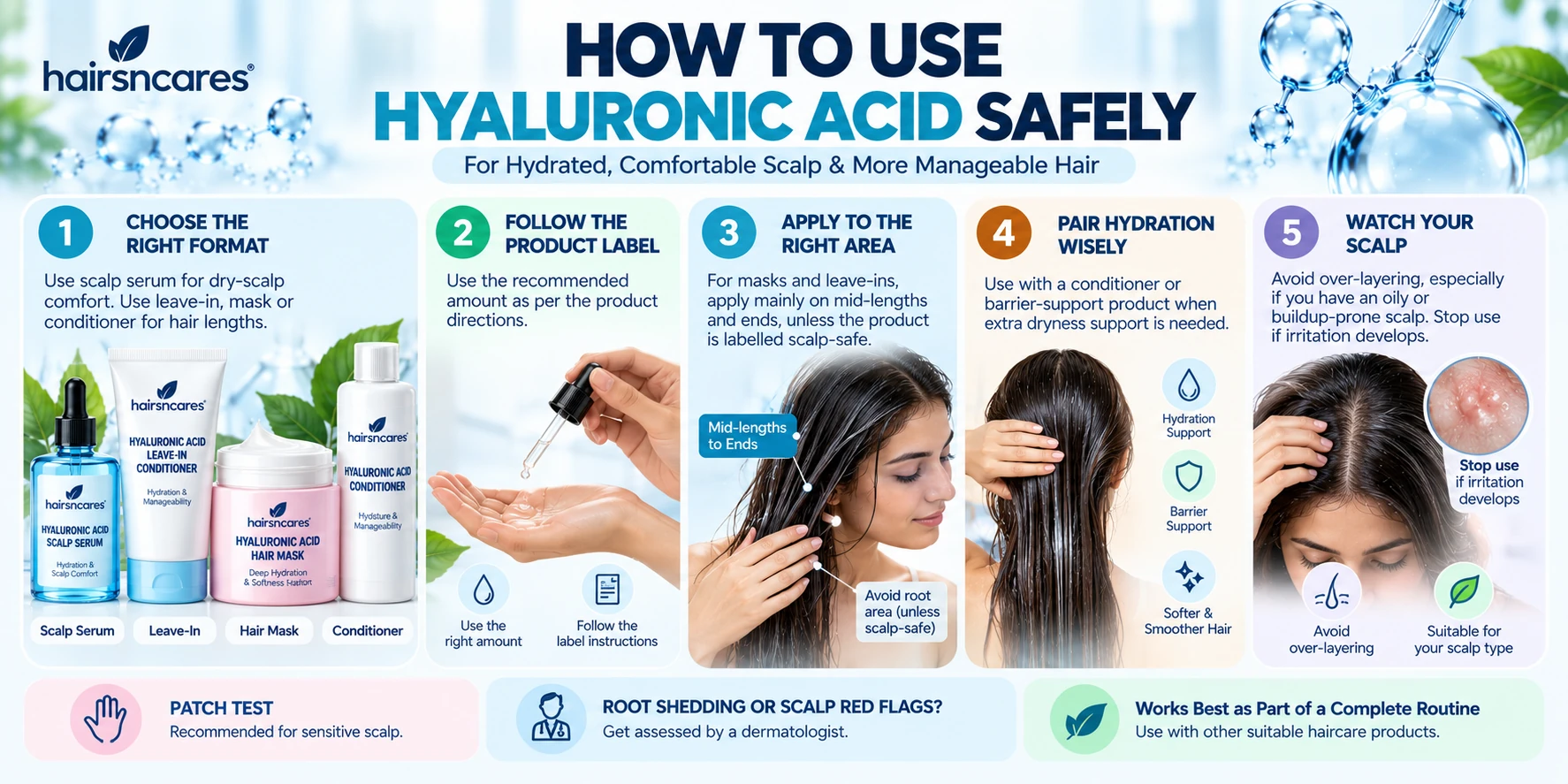 How to Use Hyaluronic Acid for Hair & Scalp Safely How to use hyaluronic acid for hair and scalp safely with scalp serum leave-in conditioner hair mask and conditioner