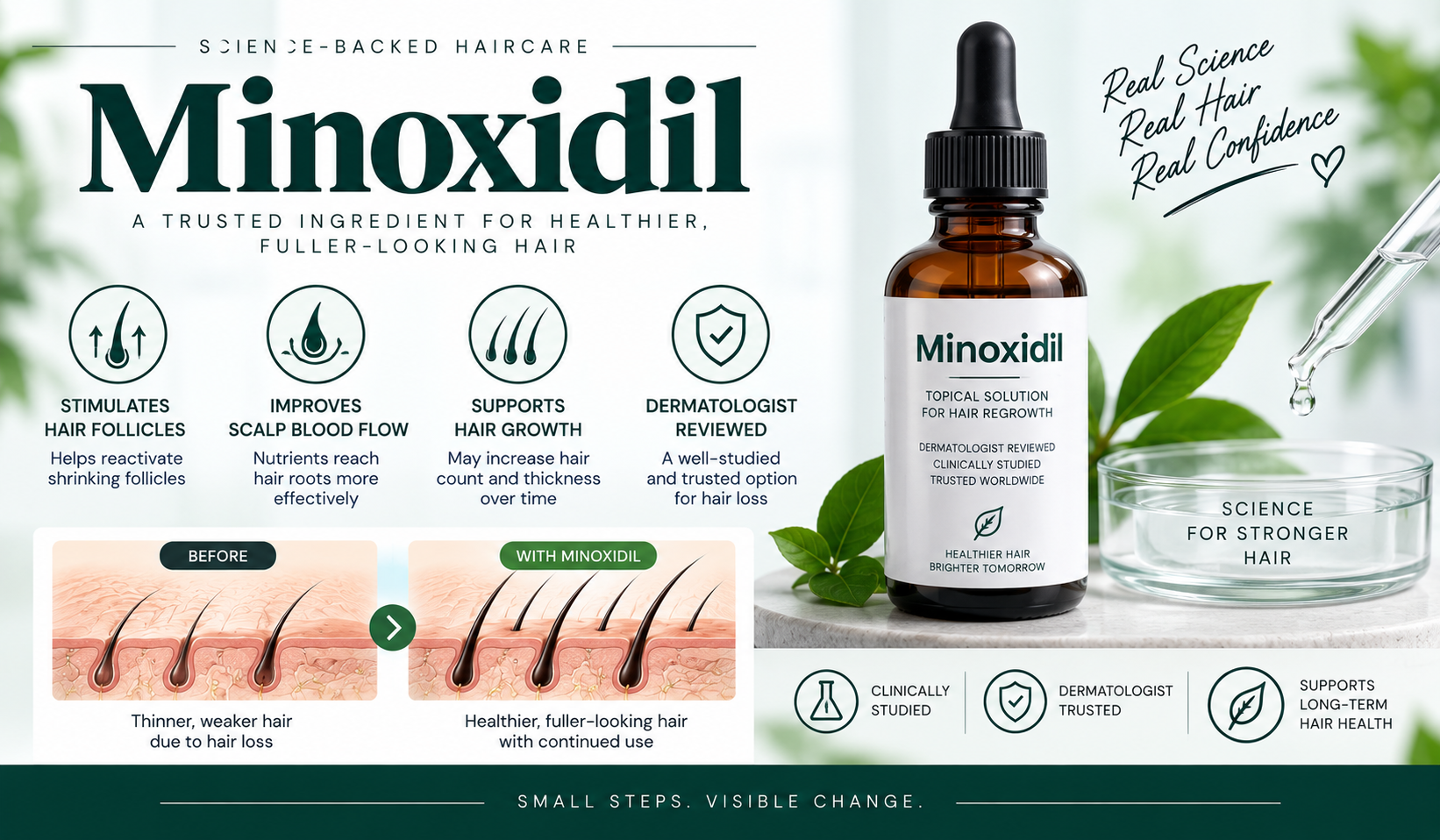 Minoxidil — Ingredient Overview for Haircare Minoxidil ingredient overview for haircare with hair-follicle, topical treatment, and dermatologist-review visuals.