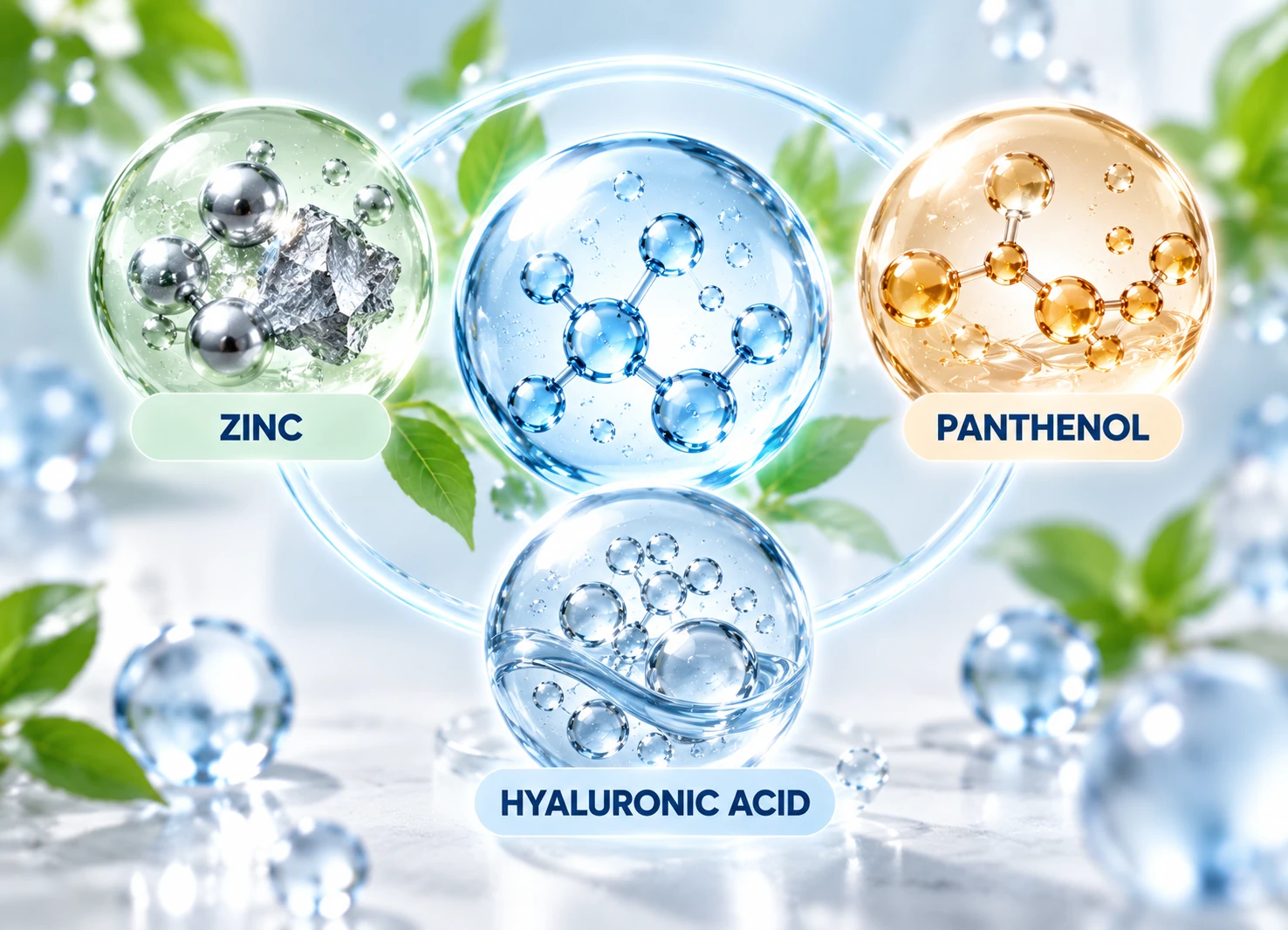 Niacinamide ingredient synergy with zinc panthenol and hyaluronic acid