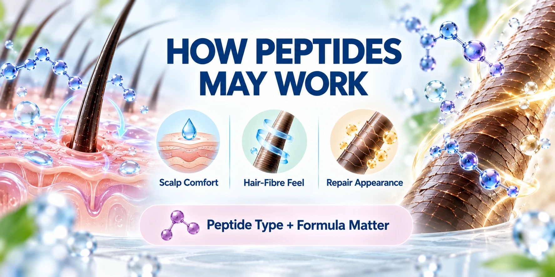 How peptides may work cosmetically on hair and scalp through scalp comfort and hair-fibre support