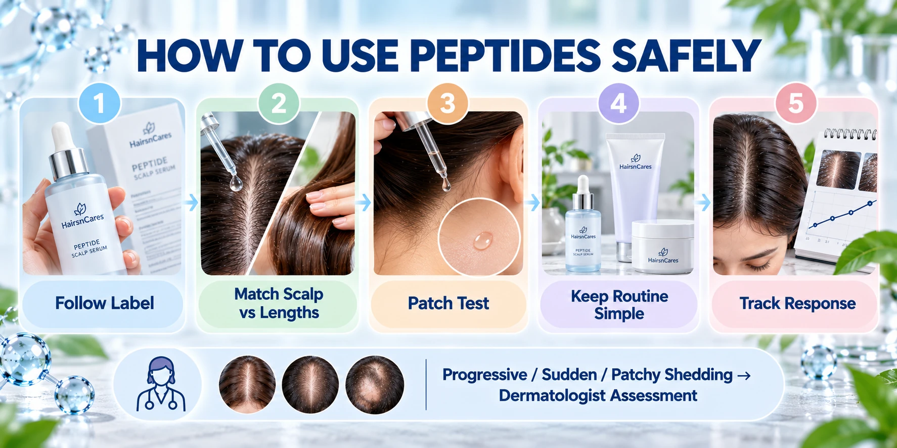 How to use peptide hair and scalp products safely with label directions patch testing and simple routine guidance
