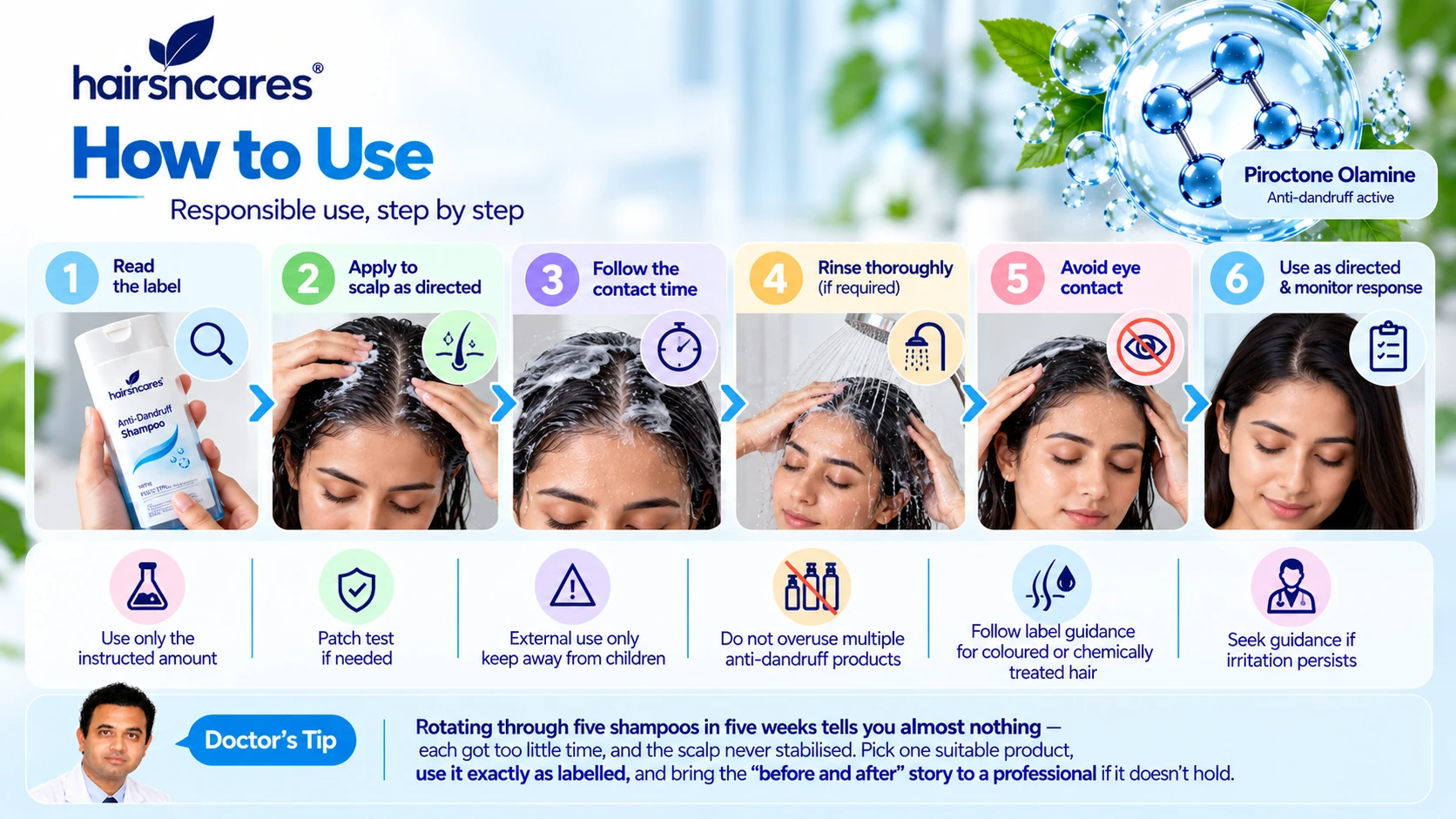 How to Use Piroctone Olamine – Safe Scalp Application Guide How to use Piroctone Olamine scalp products safely with label-directed application contact time rinsing and scalp monitoring
