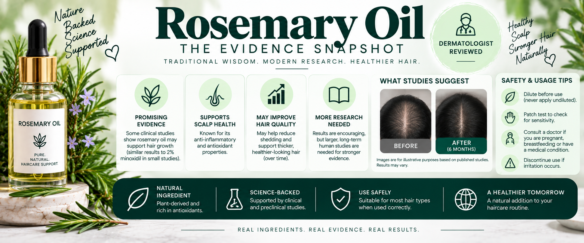 Evidence level snapshot for Rosemary Oil in haircare.