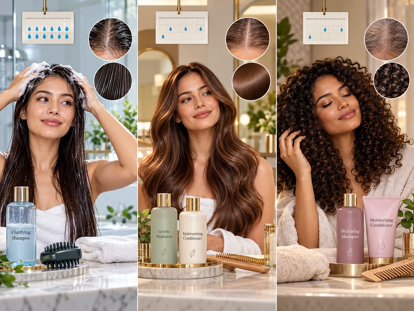 Abstract illustration of dry shampoo residue accumulating at the scalp over repeated use without washing