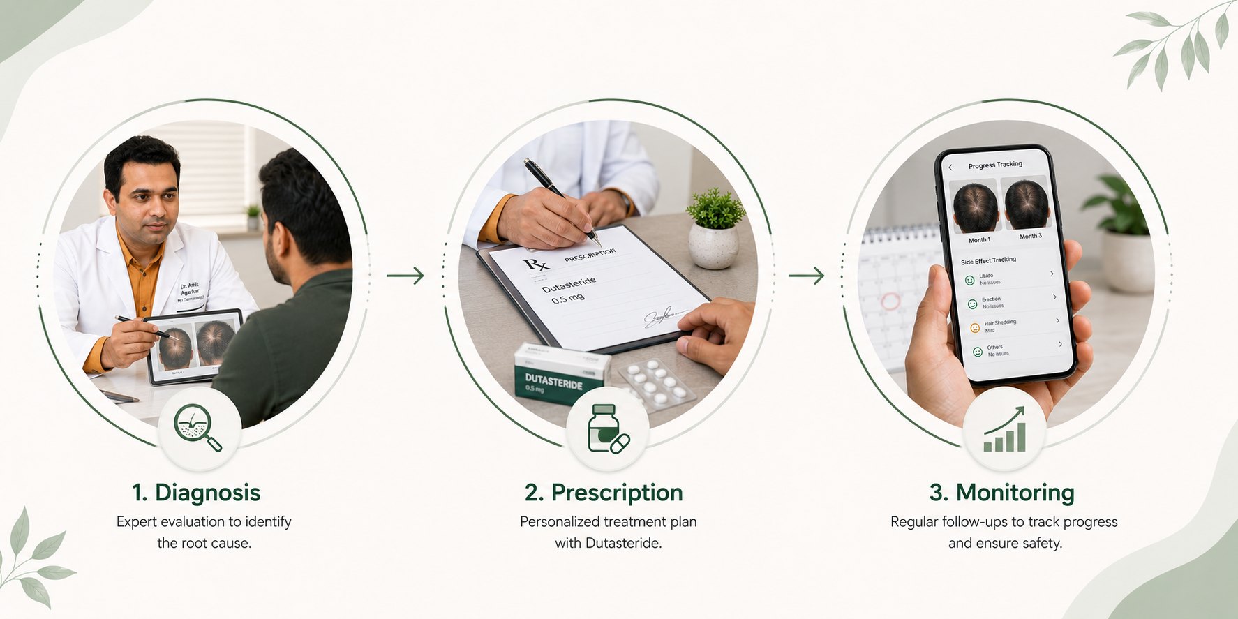 Doctor-guided Dutasteride treatment plan with diagnosis prescription and follow-up