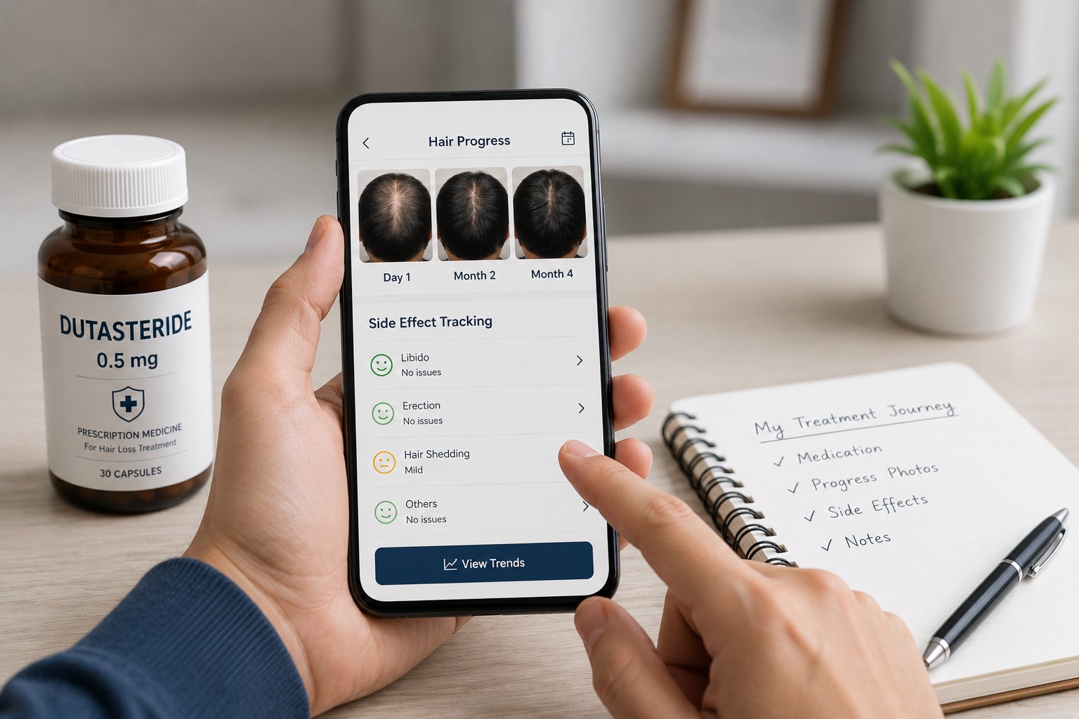 Tracking Dutasteride hair-loss response and side effects with doctor follow-up