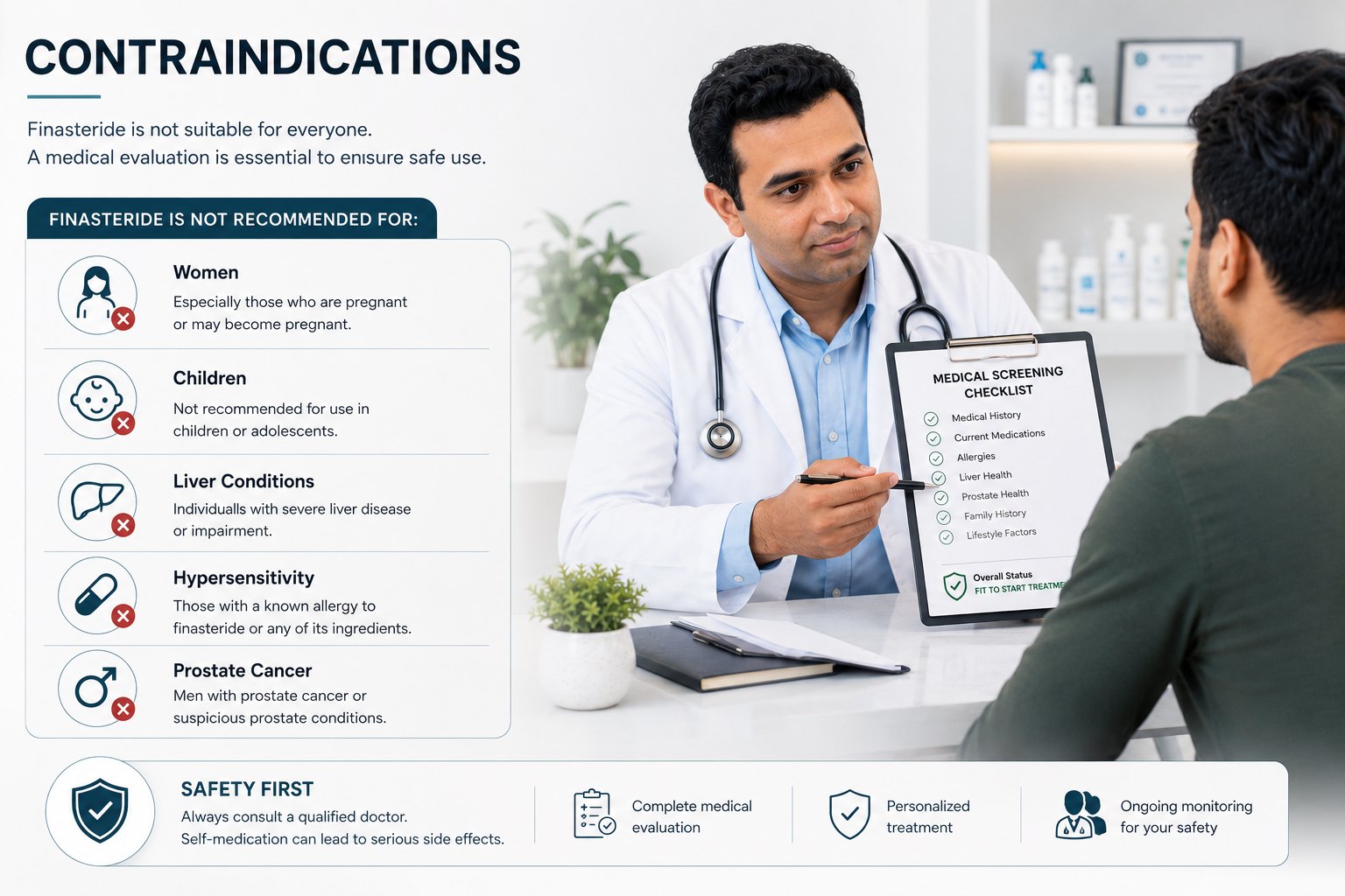 Finasteride contraindication and medical safety screening with dermatologist