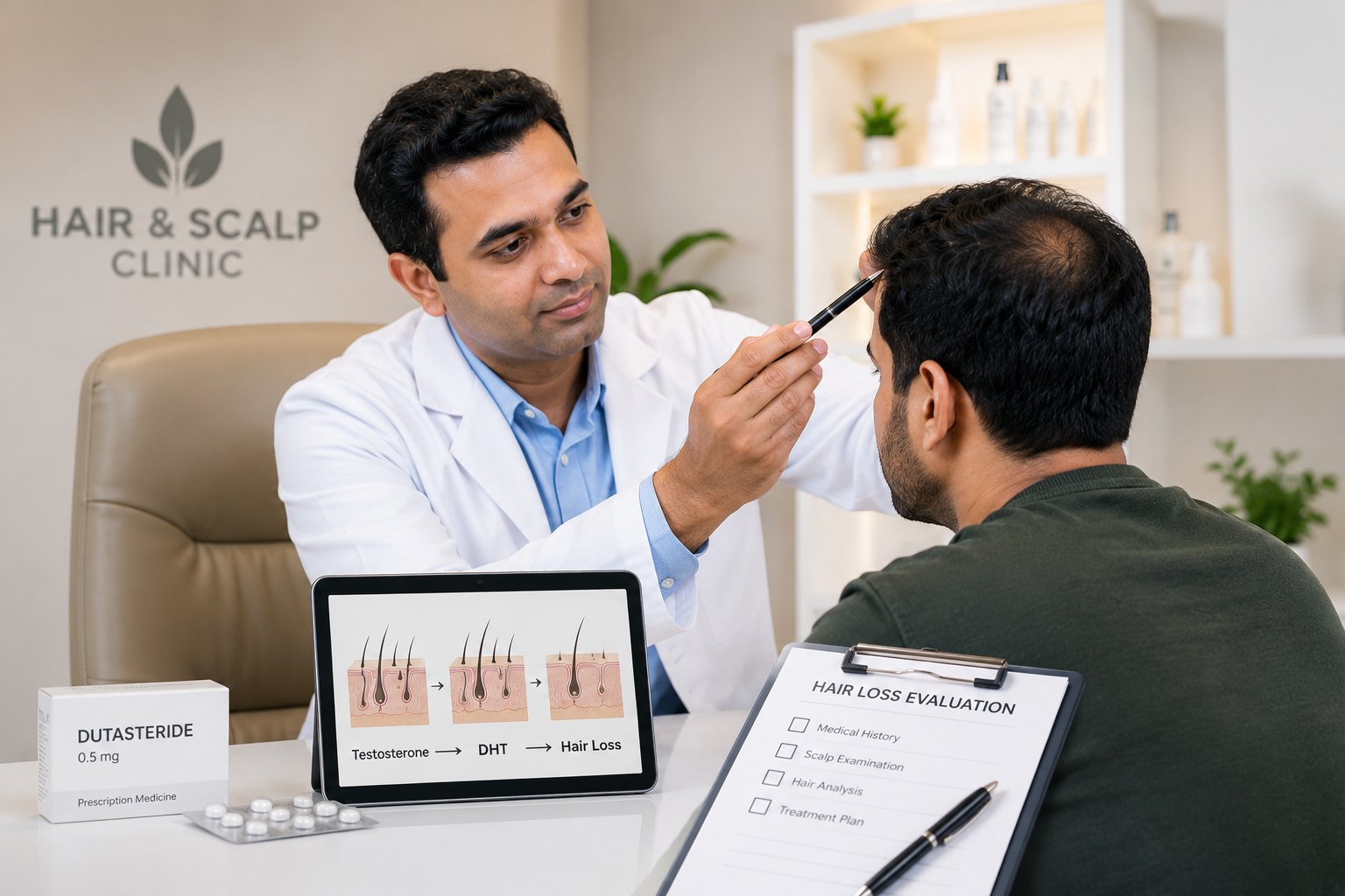 Finasteride for selected hair loss cases with dermatologist evaluation in India